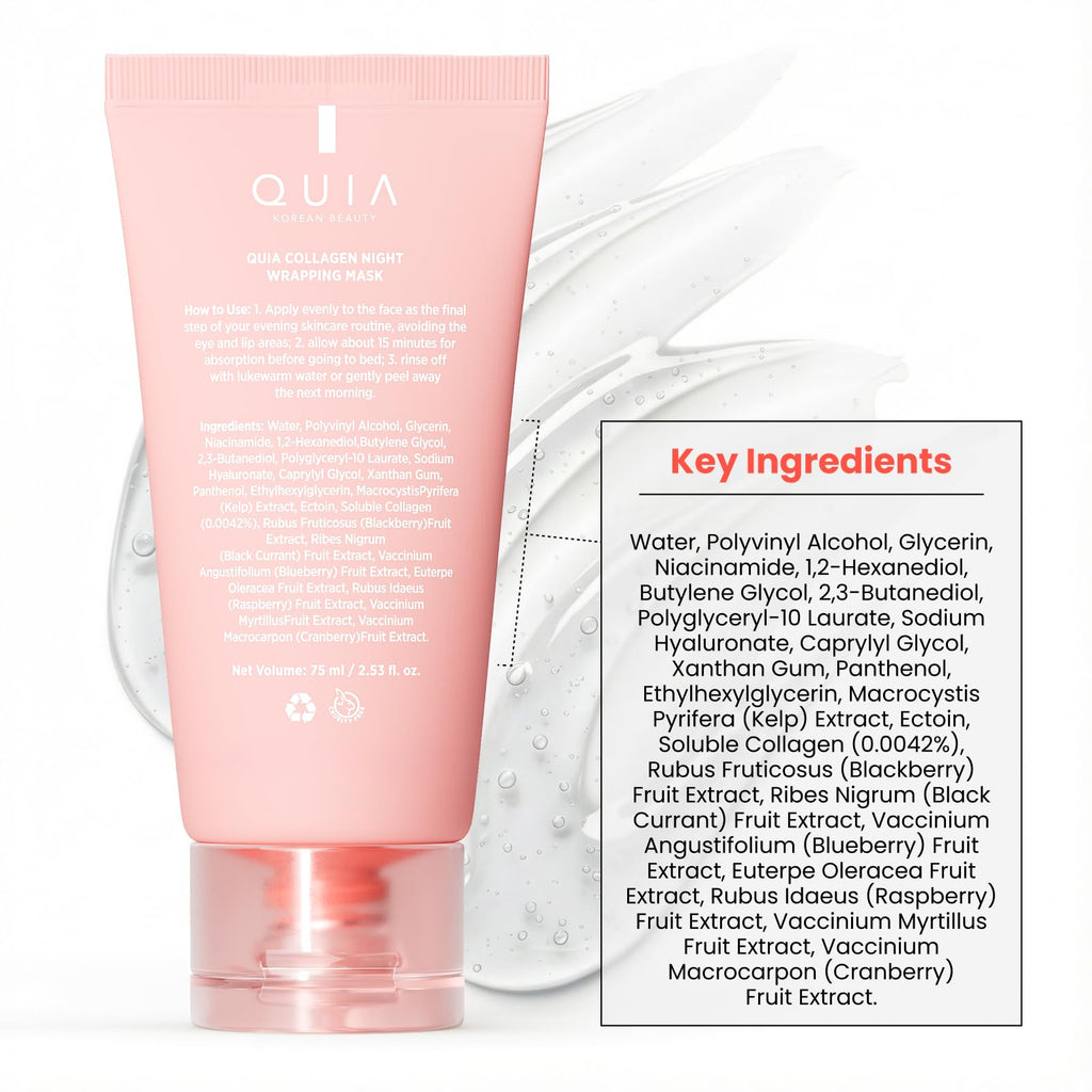 QUIA Collagen Wrapping Mask 75ml - Clinical +92% Firmer Appearance - Overnight Glass Skin Peel Off - Korean Skincare