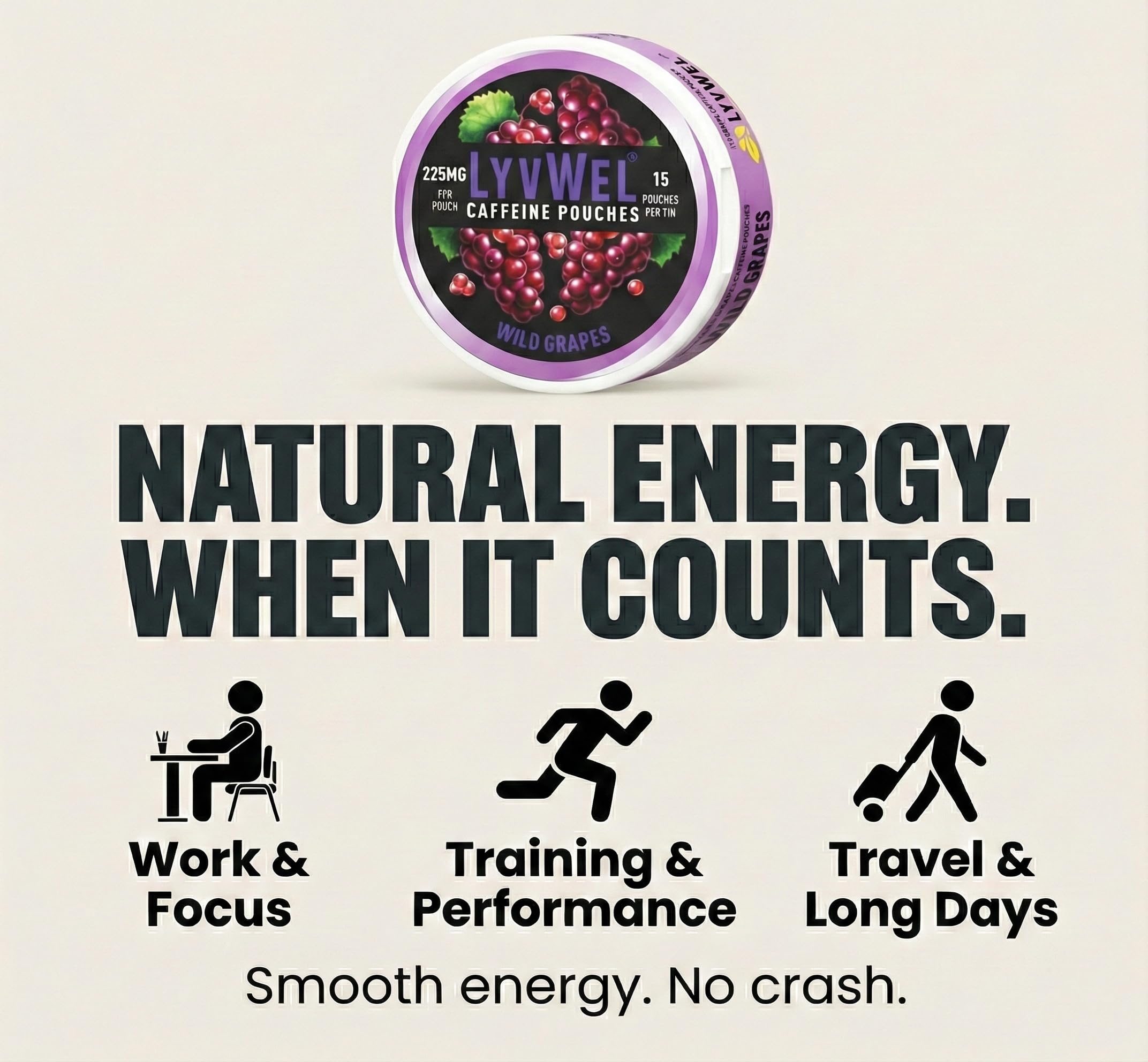LyvWel 225mg Caffeine Energy Pouches | Nootropic Focus & Neuro Support | Tobacco-Free, Nicotine-Free, Quick Energy Solution | 3-Pack: 45 Pouches (3 Pack, Watermelon Ice, Pink Lemonade, Wintergreen) LyvWel Au supplements