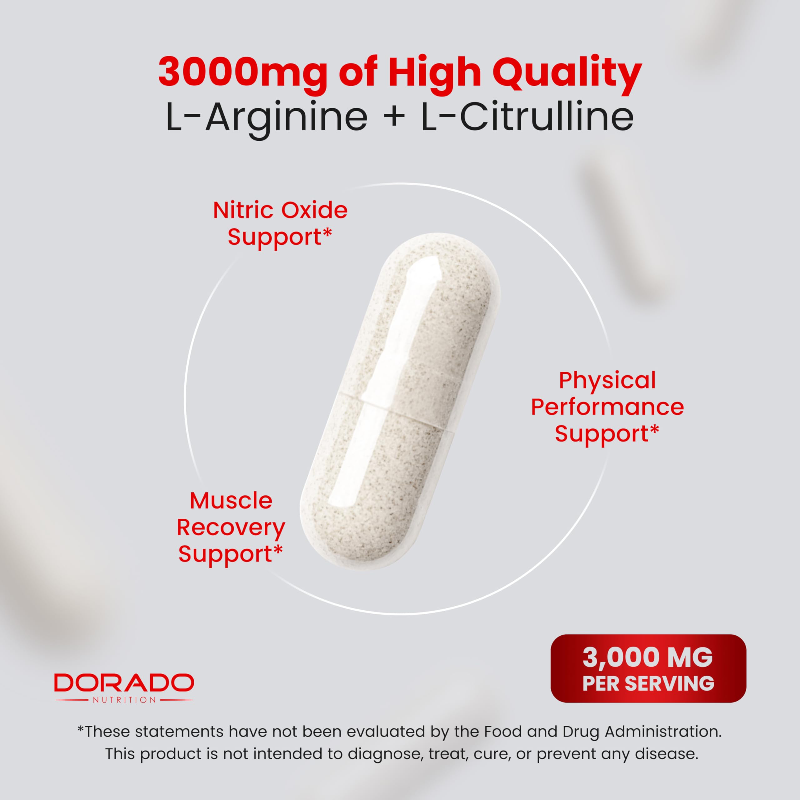 L Arginine L Citrulline Supplement 3000mg (240 Capsules) Nitric Oxide Pills for Men - Stamina, Endurance, Performance for Workouts - NO Supplements for Men