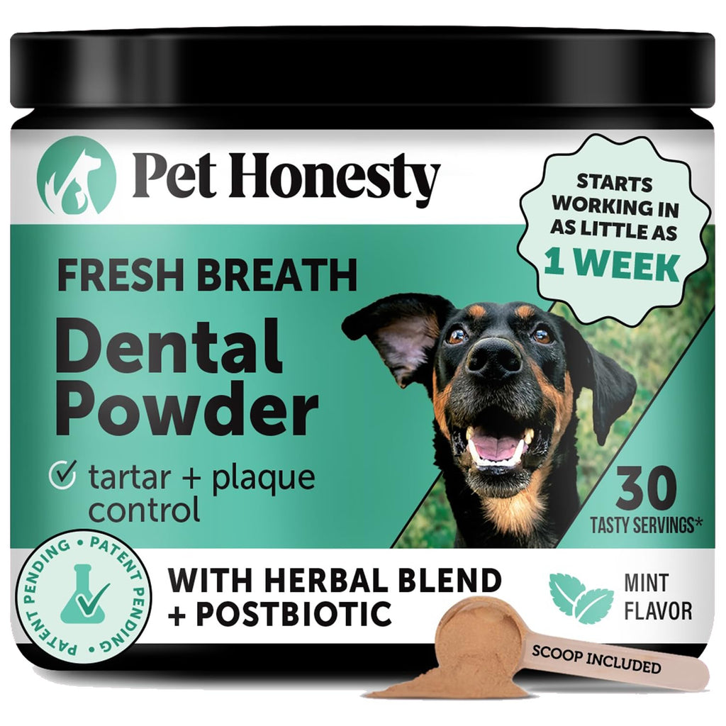 Dog Breath Freshener Dental Powder for Teeth Cleaning Plaque Off, Dental Care for Dogs, Tartar Remover for Teeth with Natural Herbal Blend + Postbiotics (Mint - 30 Servings) Pet Honesty Au supplements