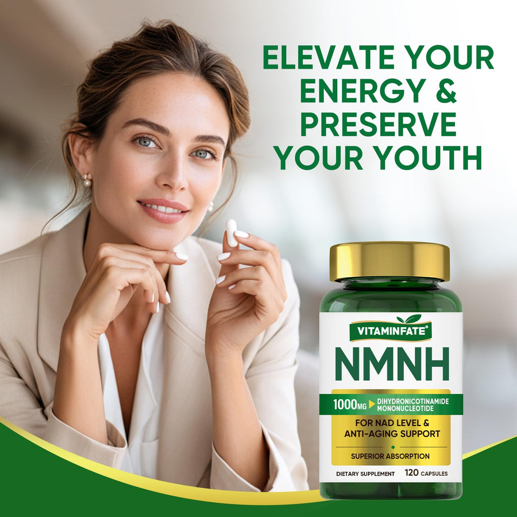 VITAMINFATE NMNH Supplement 1000 mg - 120 Capsules | NMN Alternative | Supports Anti-Aging, Cellular Energy and Repair, Metabolism & Brain Boost VITAMINFATE Au supplements