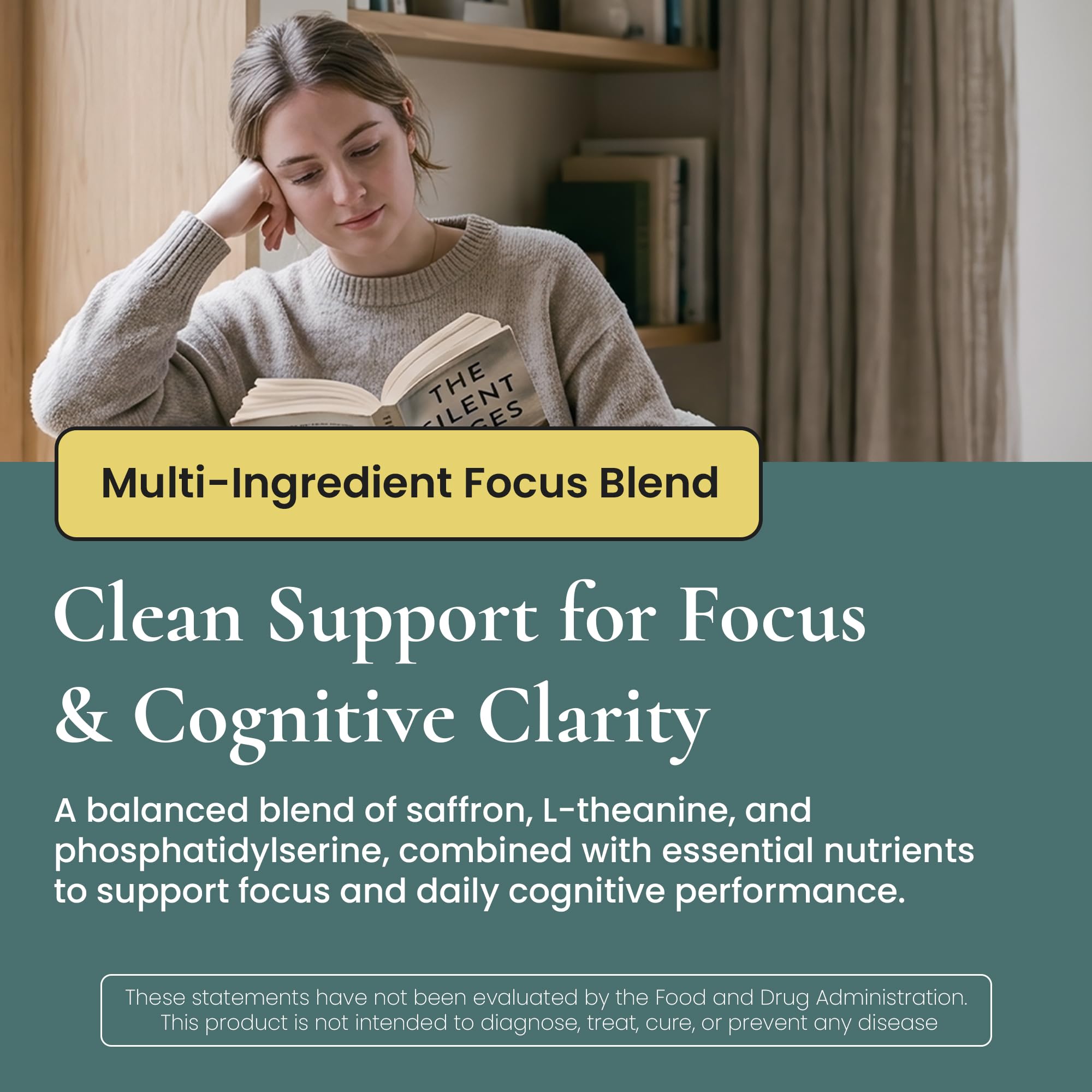 ELEVITA WELLNESS Focus Supplement (Made in Italy) | Premium Blend with L-Theanine, Lion's Mane & B Vitamins, Saffron and Vitamin D | Focus & Cognitive Support for Men & Women