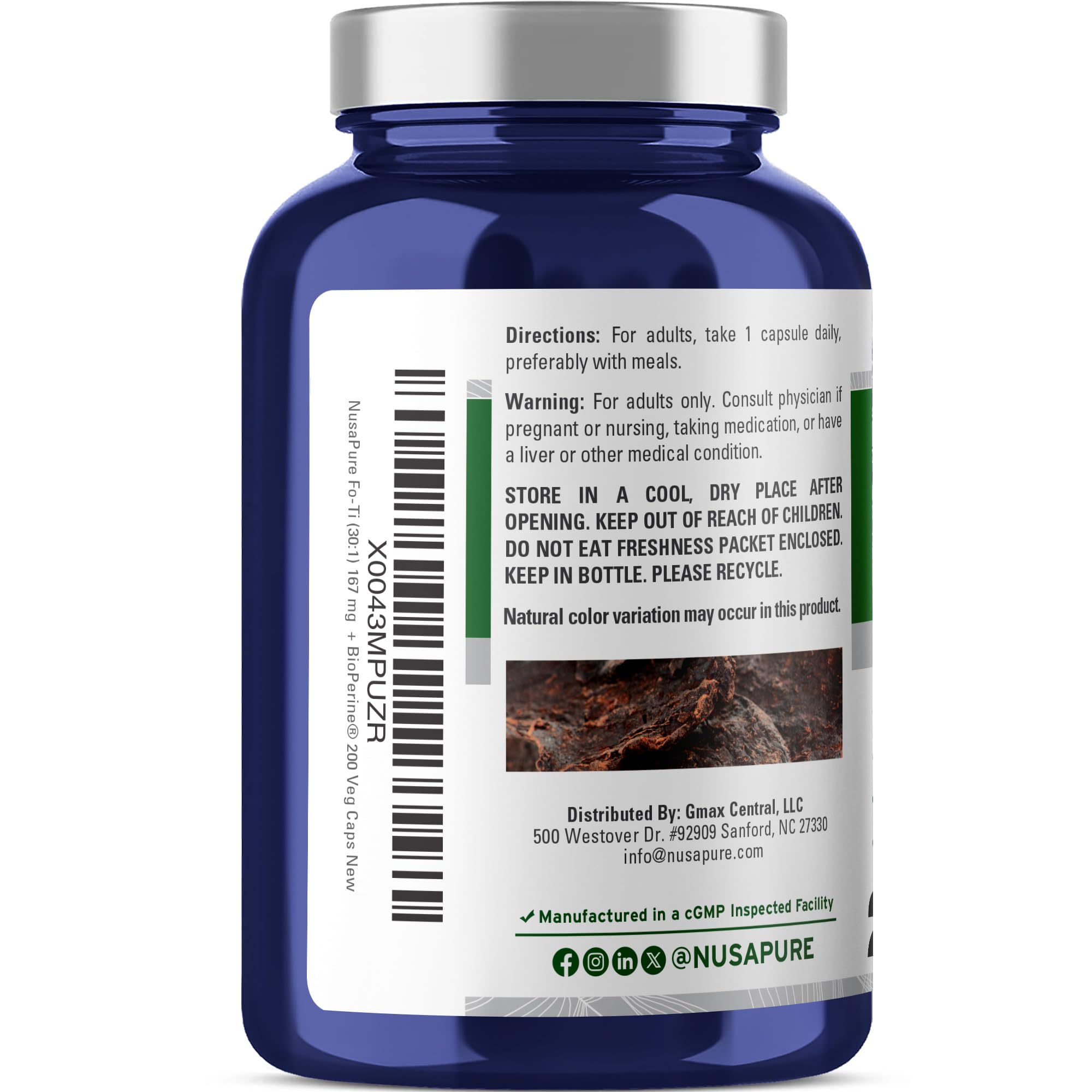 NusaPure Fo-Ti 30:1 Extract, 167 mg Equivalent to 5000mg per Veg Caps, 200 Count, Non-GMO, Vegan, Bioperine NusaPure Au supplements