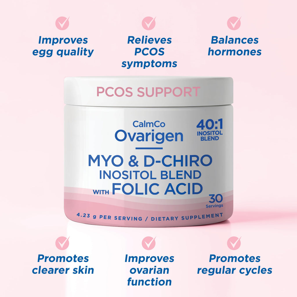 CalmCo Ovarigen Myo-Inositol & D-Chiro Inositol Supplement for Women – 40:1 Inositol Powder with Folic Acid, Fertility Supplements for PCOS, Hormone Balance and Ovarian Support (30 Servings) CalmCo Au supplements