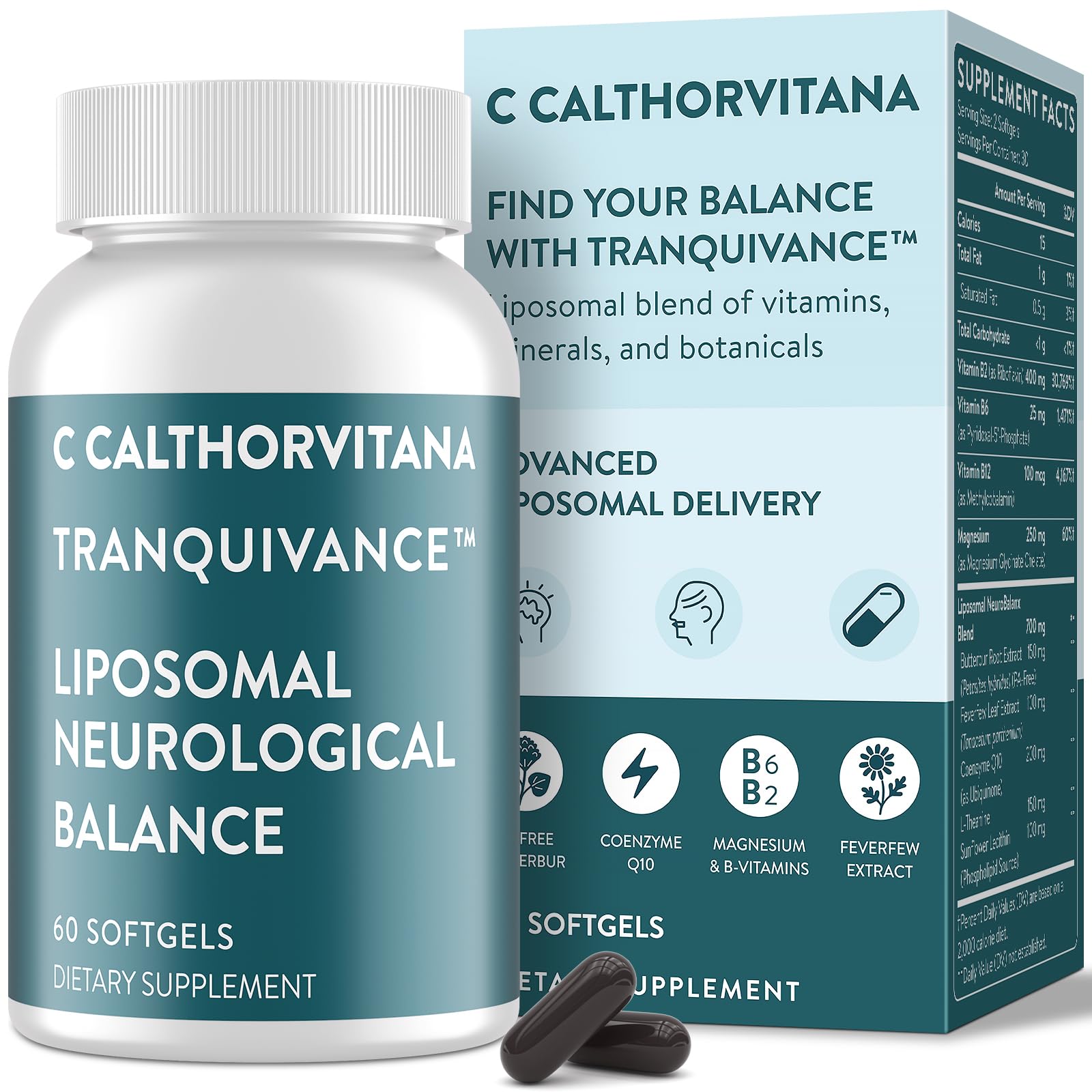 C Calthorvitana Migraine Relief Supplement – Liposomal Riboflavin, Vitamin B2 B6 & B12, Magnesium, CoQ10, L-Theanine, PA-Free Butterbur & Feverfew – Natural Head & Nerve – 60 Softgels C Calthorvitana Au supplements