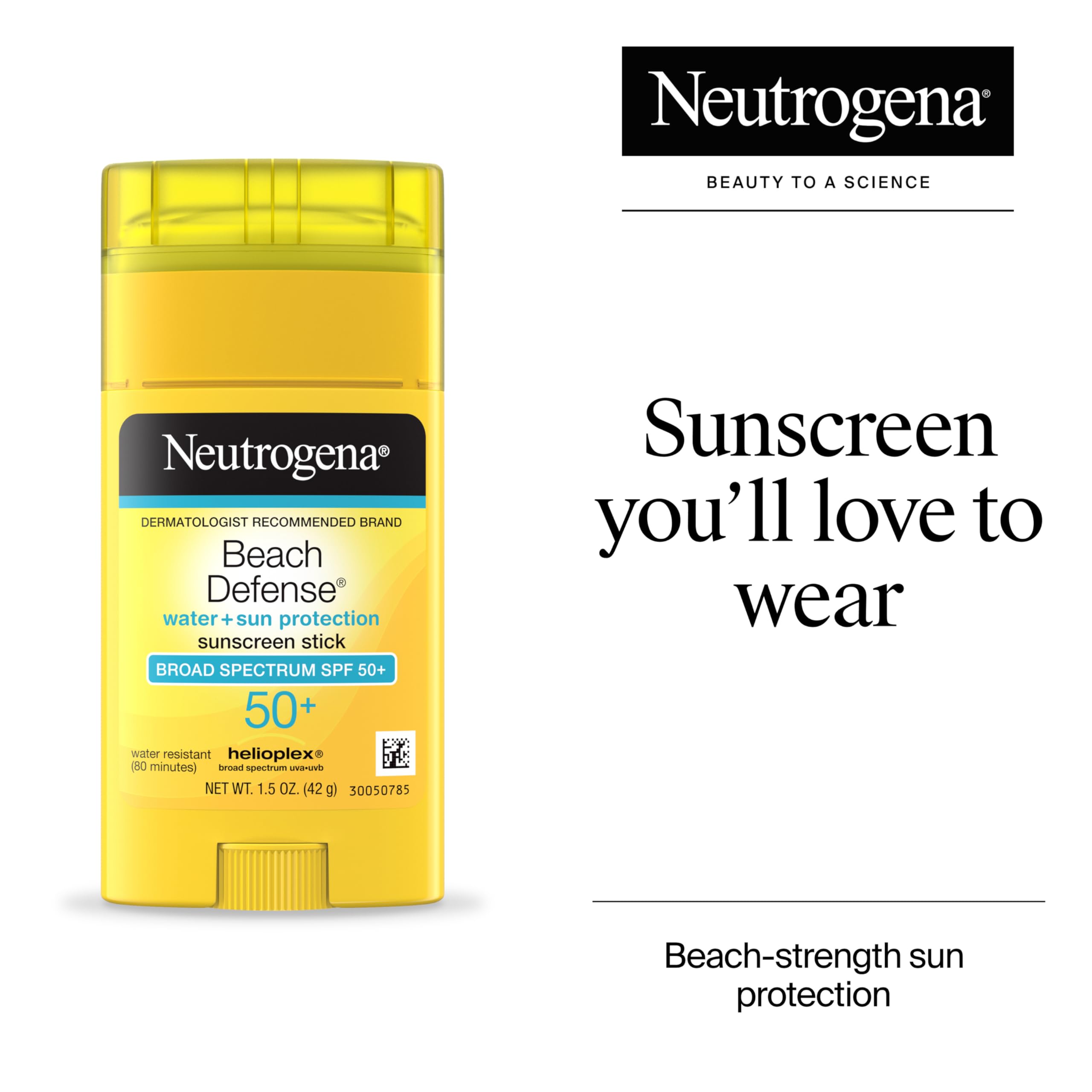 Neutrogena Beach Defense Sunscreen Stick SPF 50, Broad Spectrum Sun Protection for Face & Body, Water-Resistant