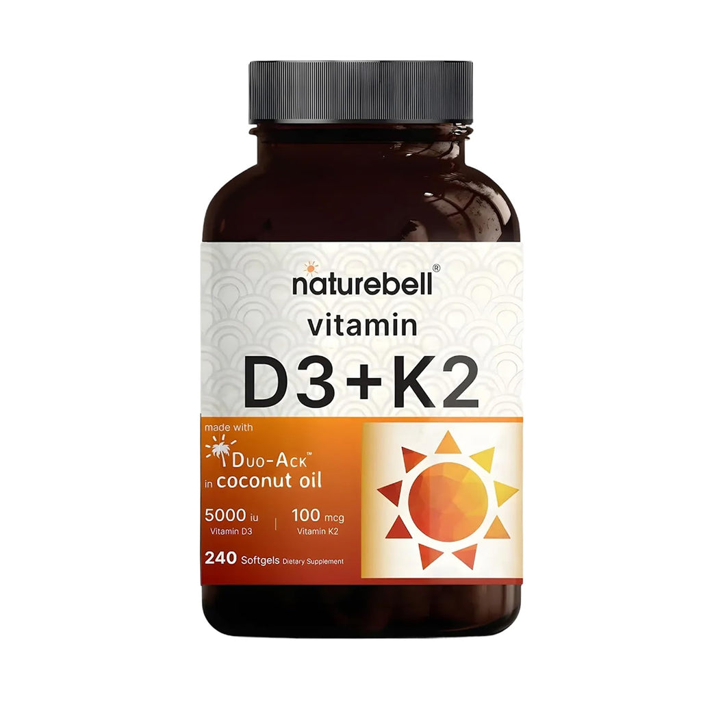 NatureBell Vitamin D3 K2-240 Softgels - 5,000 IU Vitamin D3 & 100mcg Vitamin K2 MK-7 - with Virgin Coconut Oil - Bone, Heart & Immune Health Support