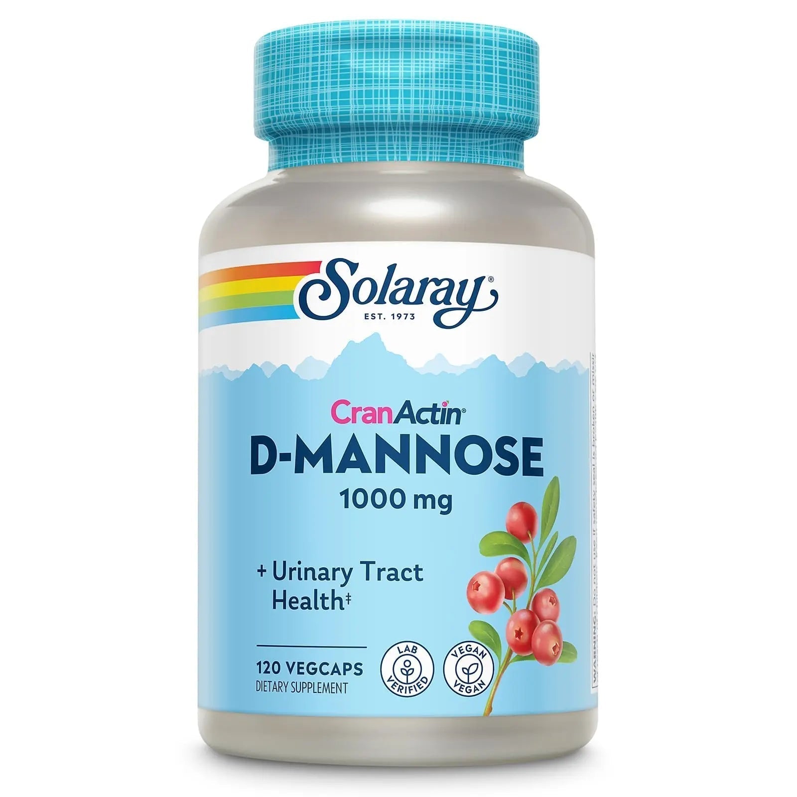 SOLARAY D-Mannose 1000mg with CranActin Cranberry Supplement 400mg, Urinary Tract Health & Bladder Support Capsules with Vitamin C, Vegan, 60 Day Guarantee, 60 Servings, 120 VegCaps (120 CT) SOLARAY Au supplements