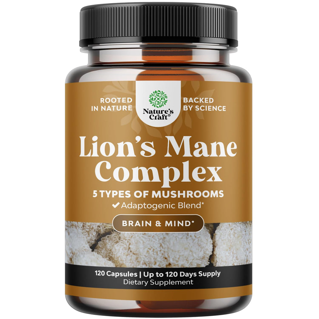 Advanced Lion's Mane Mushroom Supplement - Lions Mane Supplement Capsules with Reishi Chaga Maitake & Shiitake for Brain Health Memory Support & Focus - Nootropic for Mental Clarity - 120 Count Natures Craft Au supplements
