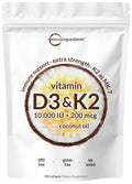 Micro Ingredients Vitamin D3 10,000 IU + K2 MK-7 200 mcg, 180 Softgels with Virgin Coconut Oil | 2-in-1 Vitamins D & K Complex