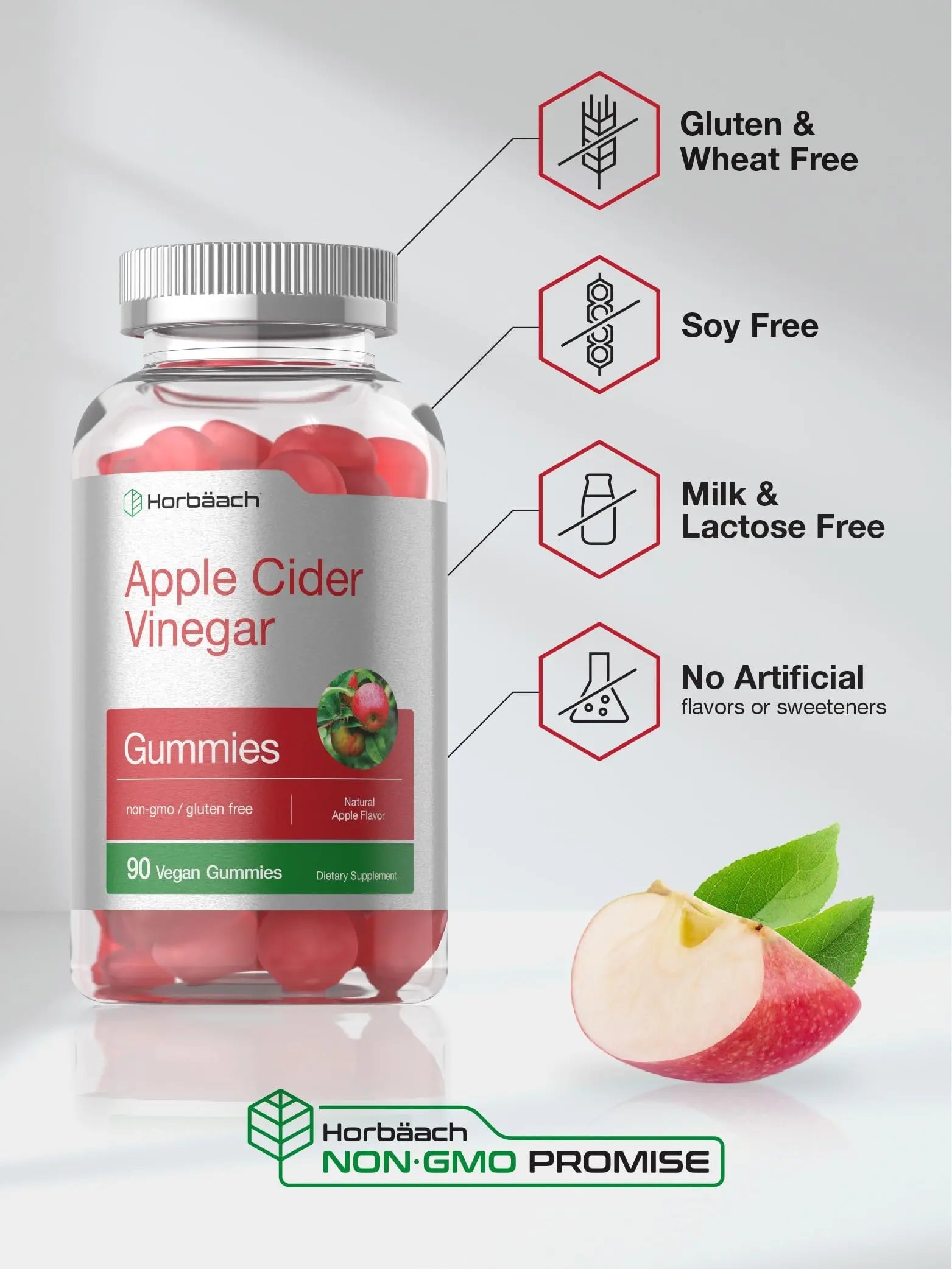Vegan Apple Cider Vinegar Gummies | 90 Count | ACV Supplement | Natural Apple Flavor Horbäach Au supplements