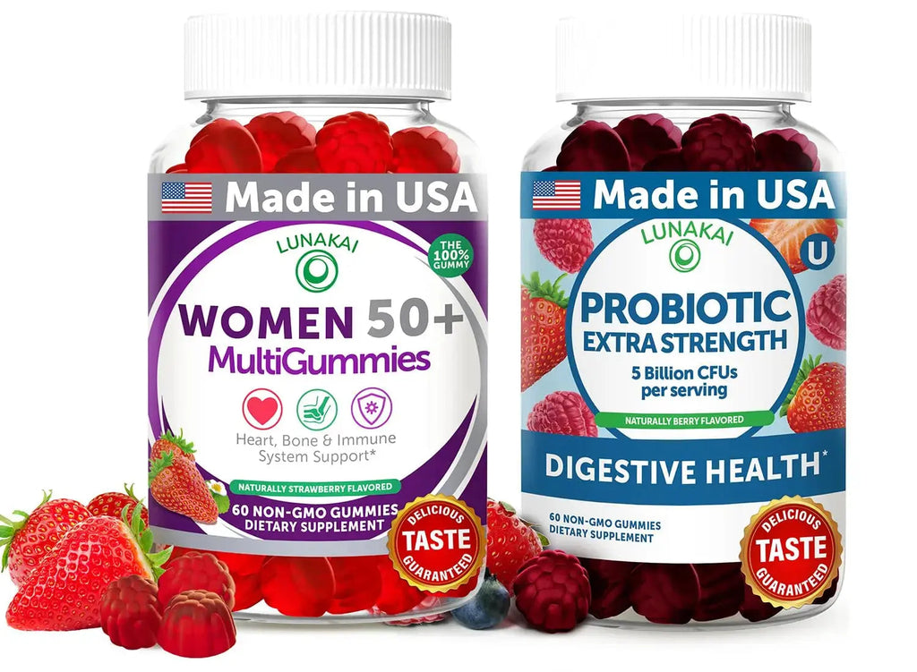 Lunakai USA Made Women 50+ Multivitamin & Probiotic Gummies Bundle – Immune & Digestive Support – 60 Non-GMO Gummies Each Lunakai Au supplements