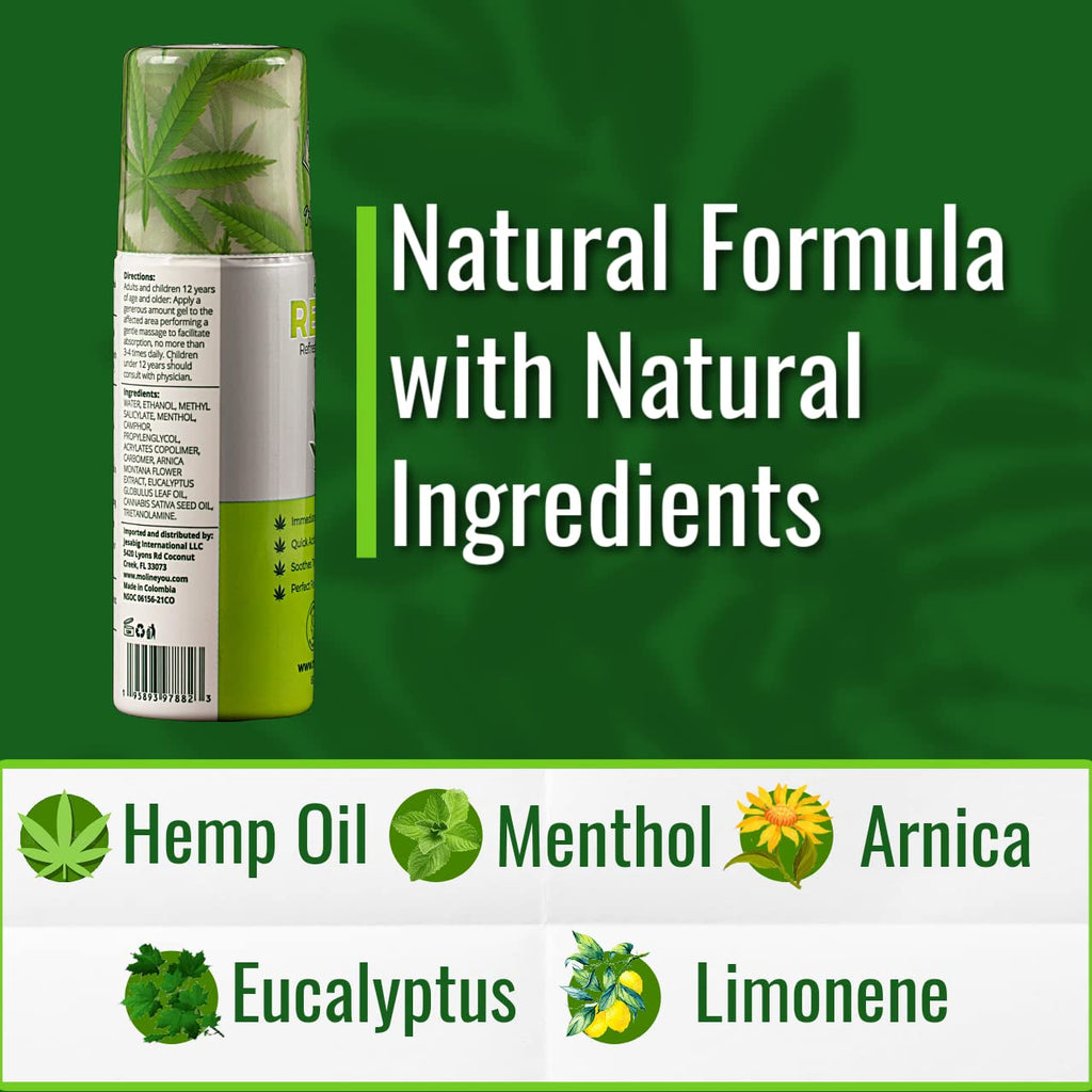 Moline You Natural Powerful Hemp Roll On, for Joint & Muscle Discomfort, Back, Neck, Knee, Shoulders HIPS. Formula with Hemp Oil Extract, Arnica, Menthol (Roll On 3 oz) Moline You Au supplements