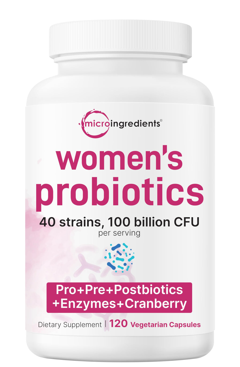 Micro Ingredients Probiotics for Women 100 Billion CFU with Prebiotics, 120 Veggie Capsules | pH Balance, Urinary Tract, Vaginal & Gut Health Support*