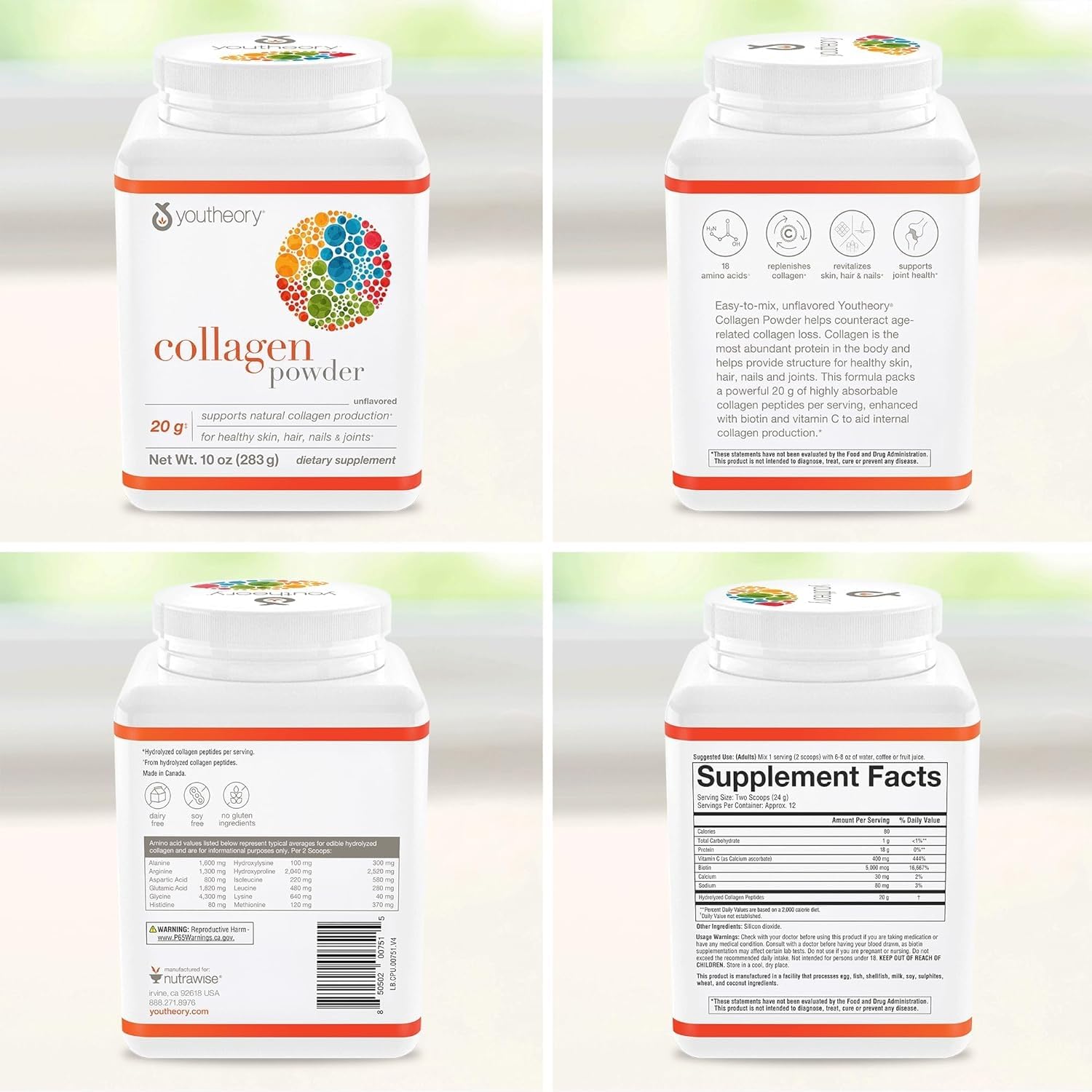 Youtheory Collagen Powder - Hydrolyzed Collagen Peptides with Vitamin C - Supports Healthy Bones, Joints & Immune System* - Unflavored - 10 oz (10-Day Supply) Youtheory Au supplements