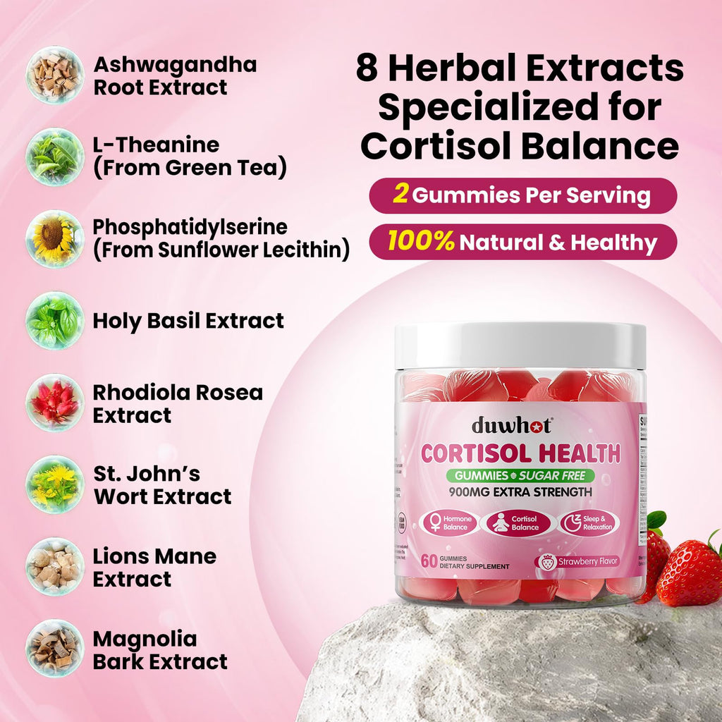 duwhot Cortisol Gummies, 15 in 1 Lower Cortisol Supplements for Women, w. Ashwagandha, Magnesium, Phosphatidylserine, Folate for Hormone Balance, Mood, Focus, Sleep Support, Sugar Free, Vegan, 60 duwhot Au supplements
