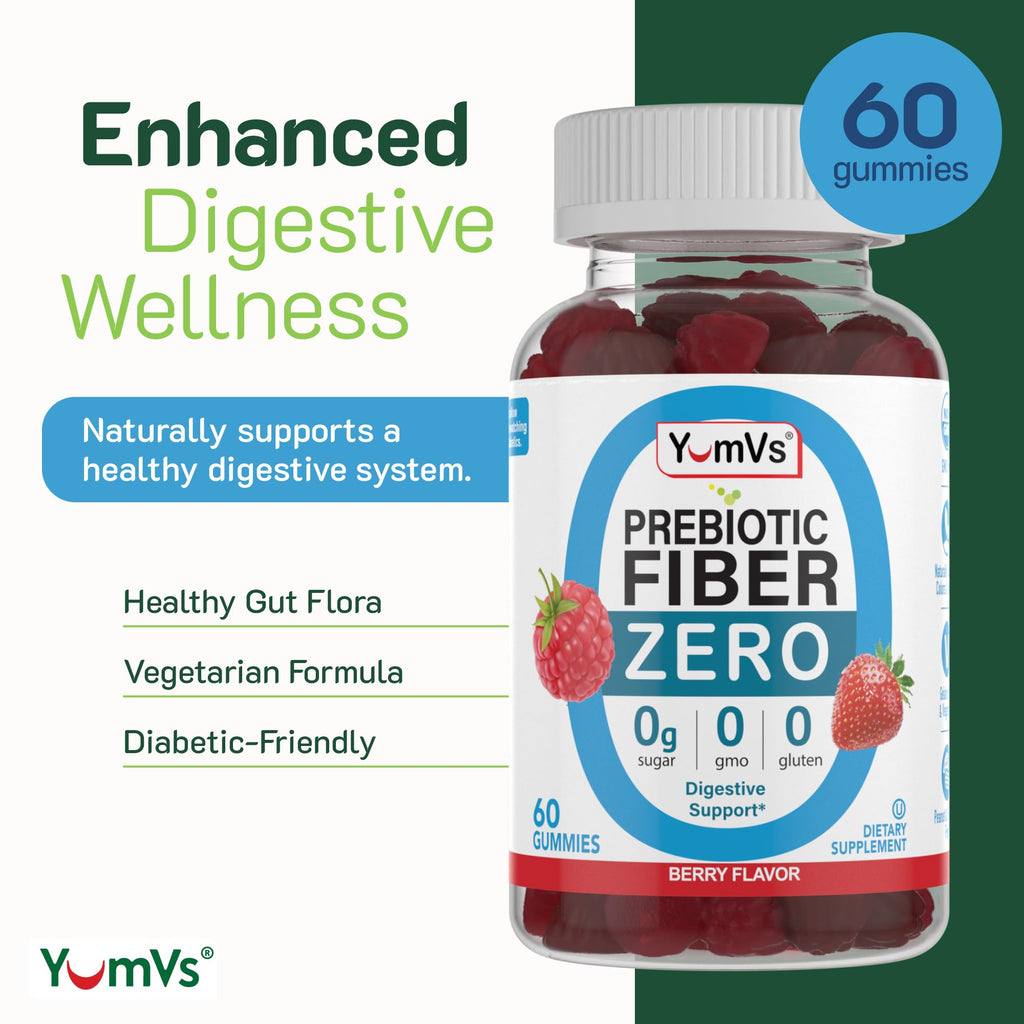 YumVs Sugar Free Prebiotic Fiber Gummies for Adults and Kids - Berry Flavor - Kosher Halal 4g High Fiber Supplement for Women and Men
