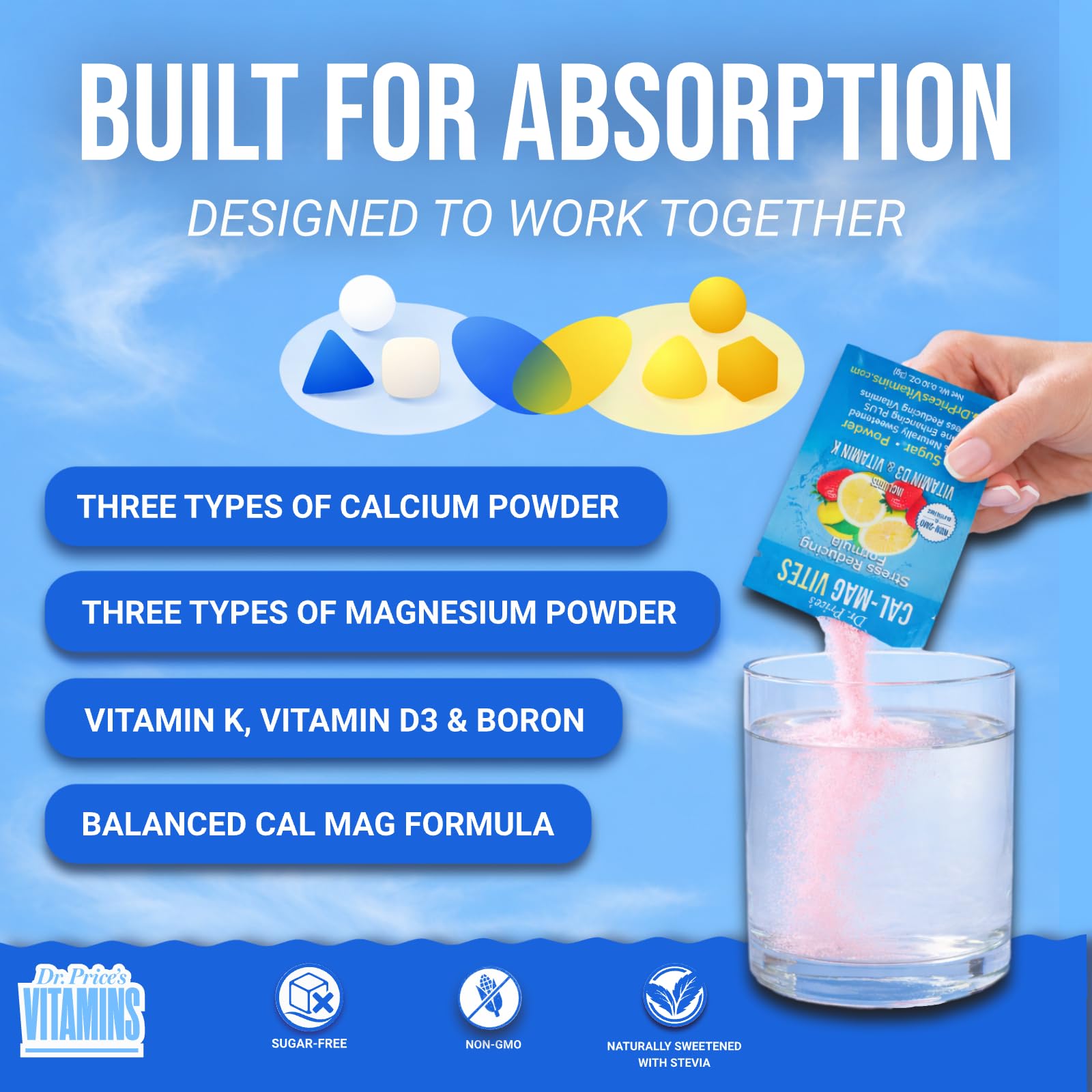 Dr. Price’s Cal-Mag Vites – Strawberry Lemon, 30 Packs | Calcium Magnesium Powder Packets + Vitamin D3, K & Boron | Calming Bone & Muscle Support for Kids & Adults | Doctor-Formulated, Made in USA Dr. Price's Vitamins Au supplements
