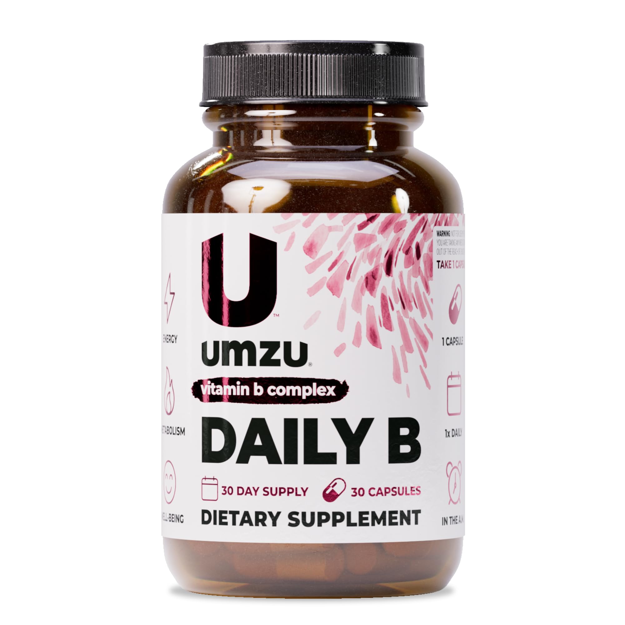 UMZU Daily B, 30 Day Supply – Complete Vitamin B Complex Supplement Blend with B1, B2, B3, B5, B6, B7, B9 & B12 Plus Folic Acid & Biotin – Supports Energy, Focus, Mood,