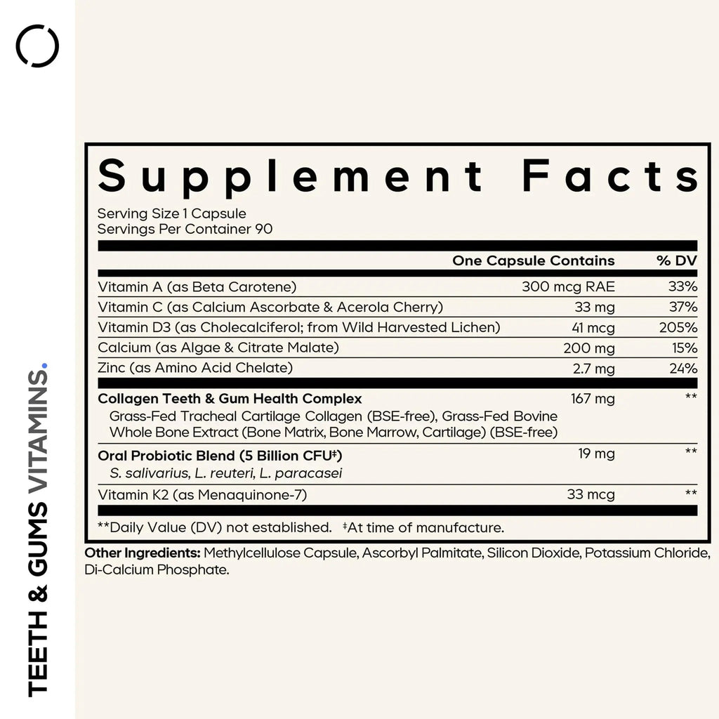 Codeage Teeth & Gums Vitamins + Oral Probiotics Supplement for Mouth - Whole Food Calcium, Collagen, Potassium, Vitamin C, D3, K2, Zinc Codeage Au supplements