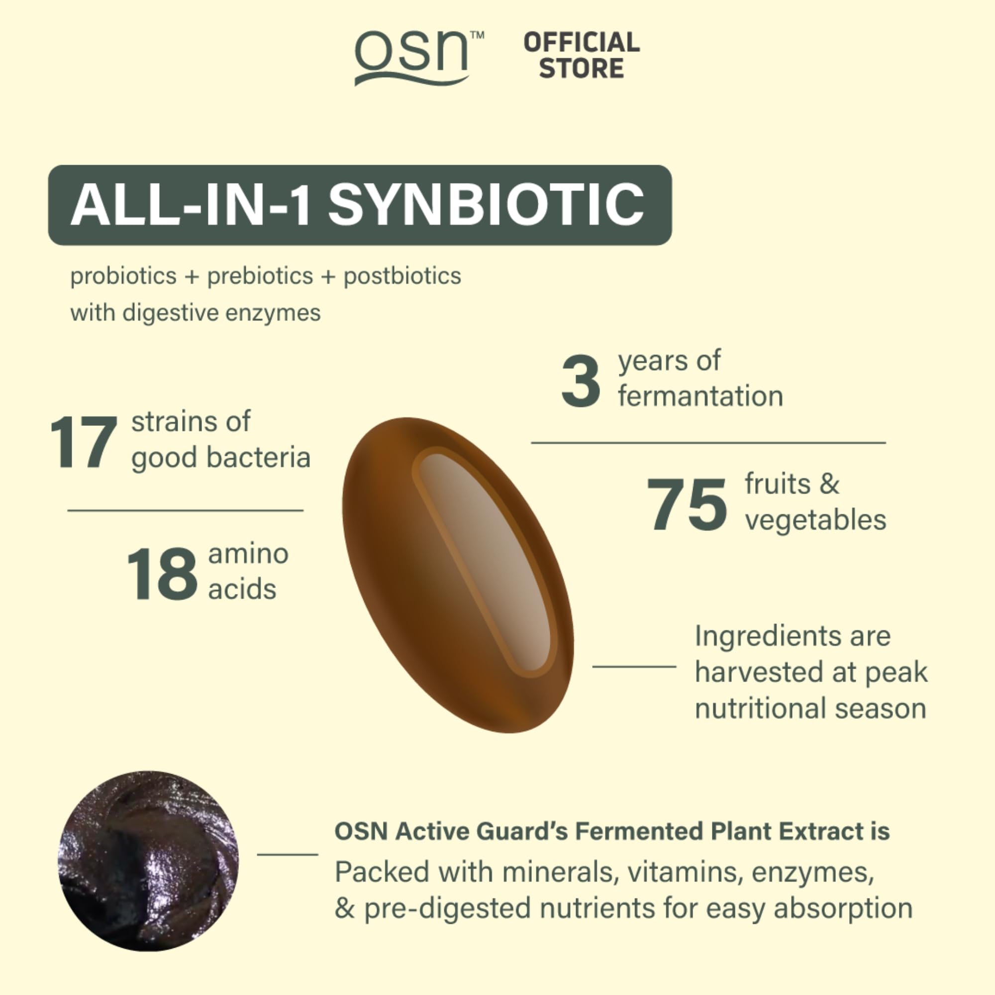 OSN Probiotics for Women Men ActiveGuard 3 Year Japanese Fermented Synbiotic - 17 Strains Prebiotics Postbiotics - Gut Health Digestive Enzymes - 60 Shelf Stable Softgels OSN Au supplements