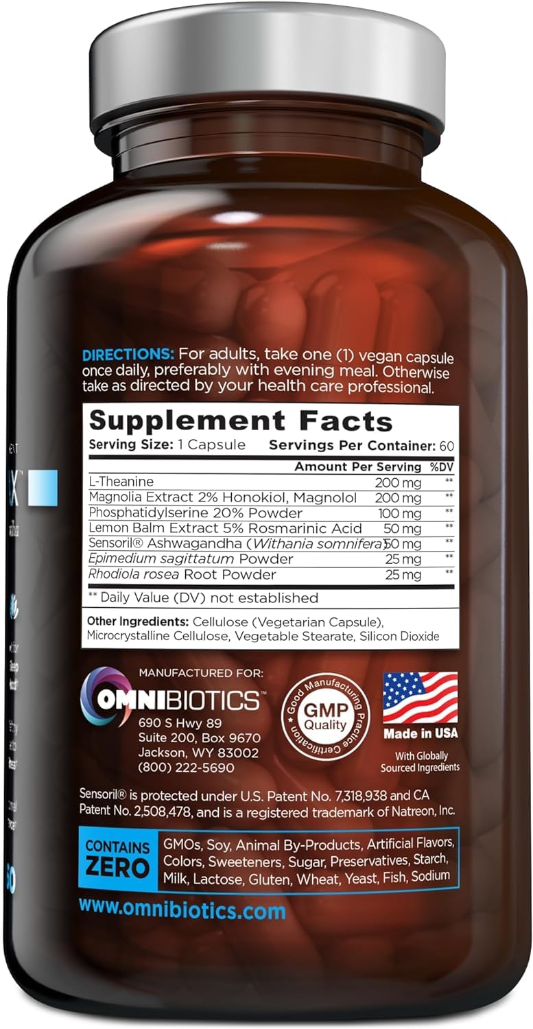 OmniBiotics Cortisol Supplement for Women and Men - High Cortisol Manager with Ashwagandha, L-Theanine, Magnolia Extract, Phosphatidylserine to Support Relaxation, Calm, Detox - 60 Vegan Capsules OmniBiotics Au supplements