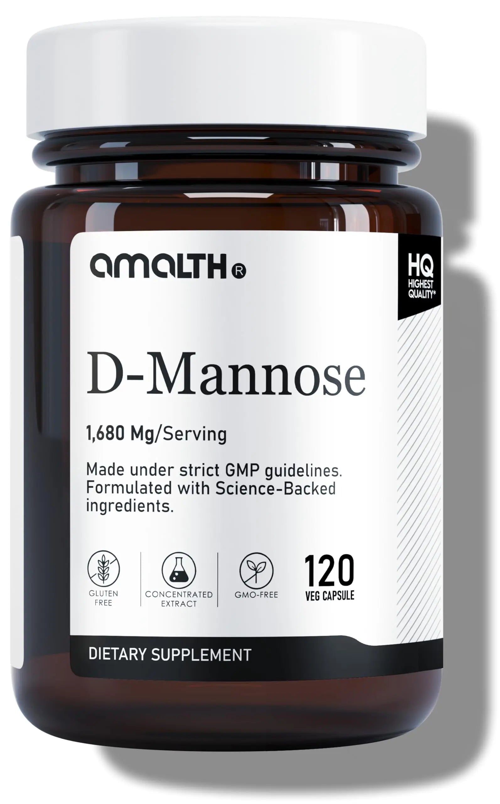 AMALTH D-Mannose Capsules 1680 mg per Serving, 120 Vegan Capsules, Pure Single Ingredient Mannose Supplement, Urinary Tract Support, UTI Wellness Support, Non GMO, Gluten Free AMALTH Au supplements