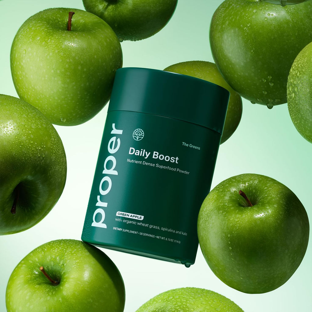 Proper, The Greens Daily Boost Organic Greens Powder. Whole Food, Apple Flavour Veggie Powder Superfood with Wheatgrass, Spirulina, Chlorella, Probiotics.