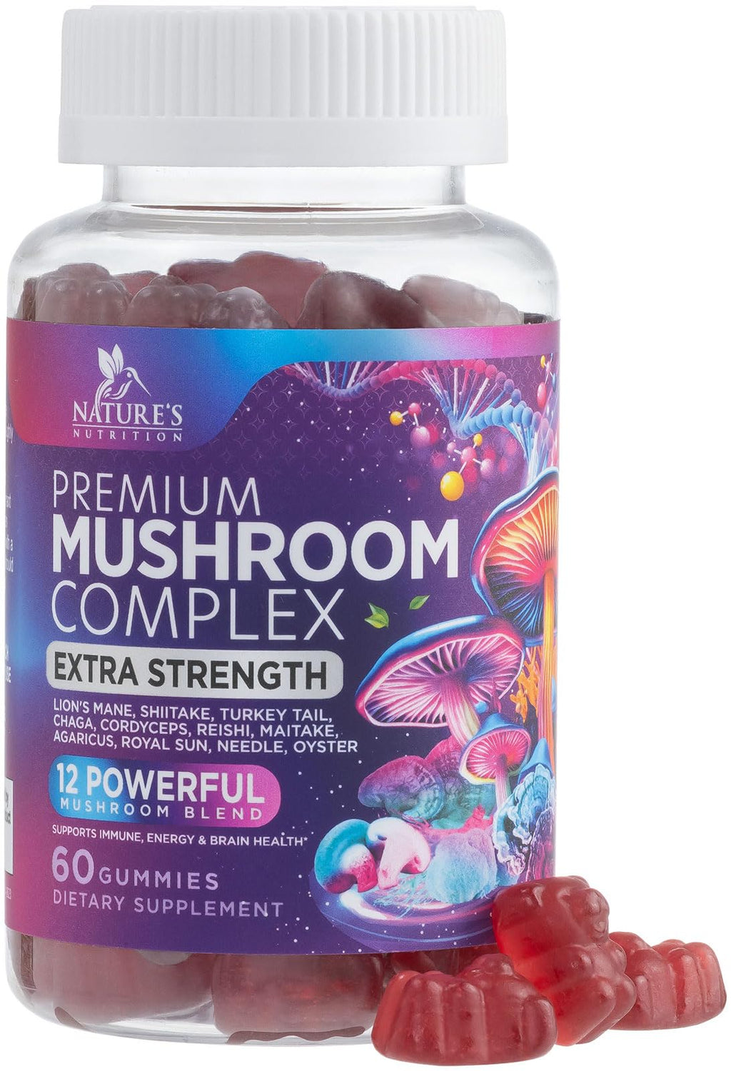 Mushroom Gummies Supplement 12 in 1 - High Grade Blend for Adults with Lions Mane, Reishi, Cordyceps, & Chaga Mushroom Complex Gummy, Memory & Immune Support & Nootropic Brain Supplements - 60 Gummies Nature's Nutrition Au supplements