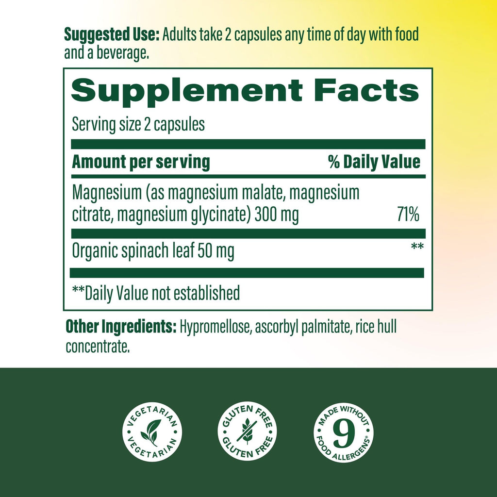 MegaFood Magnesium Glycinate, Citrate & Malate 300mg Supplement - Highly Absorbable Blend to Support Heart, Nerve Health & Relaxation,