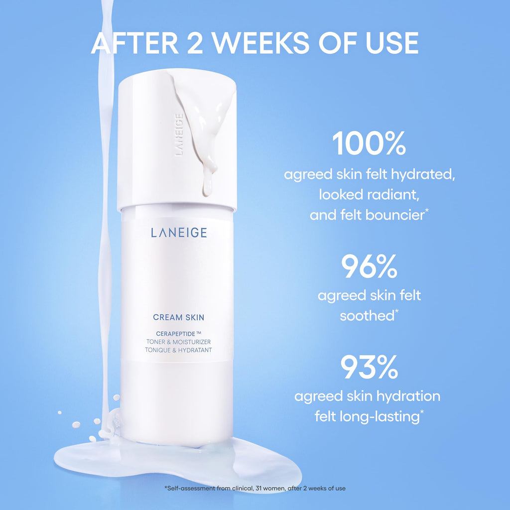LANEIGE Cream Skin Toner & Moisturizer Mini: Lightweight Refillable Korean Milky Toner with Ceramide