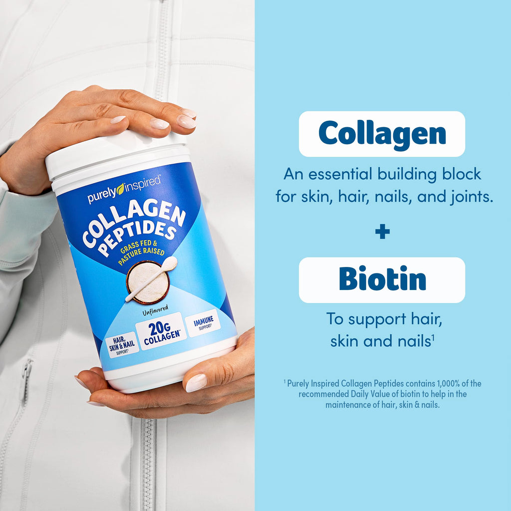 Purely Inspired Collagen Powder, Unflavored (20 Servings) - 20g Hydrolyzed Collagen Peptides Protein Powder for Women & Men - Grass-Fed & Pasture Raised Supports Hair
