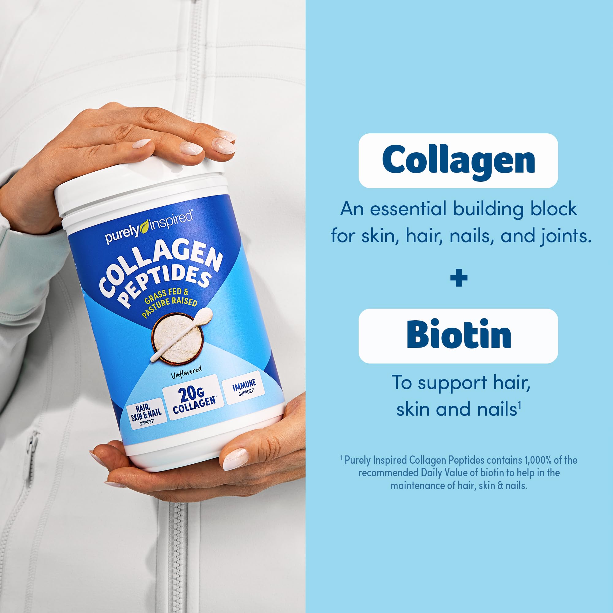 Purely Inspired Collagen Powder, Unflavored (20 Servings) - 20g Hydrolyzed Collagen Peptides Protein Powder for Women & Men - Grass-Fed & Pasture Raised Supports Hair