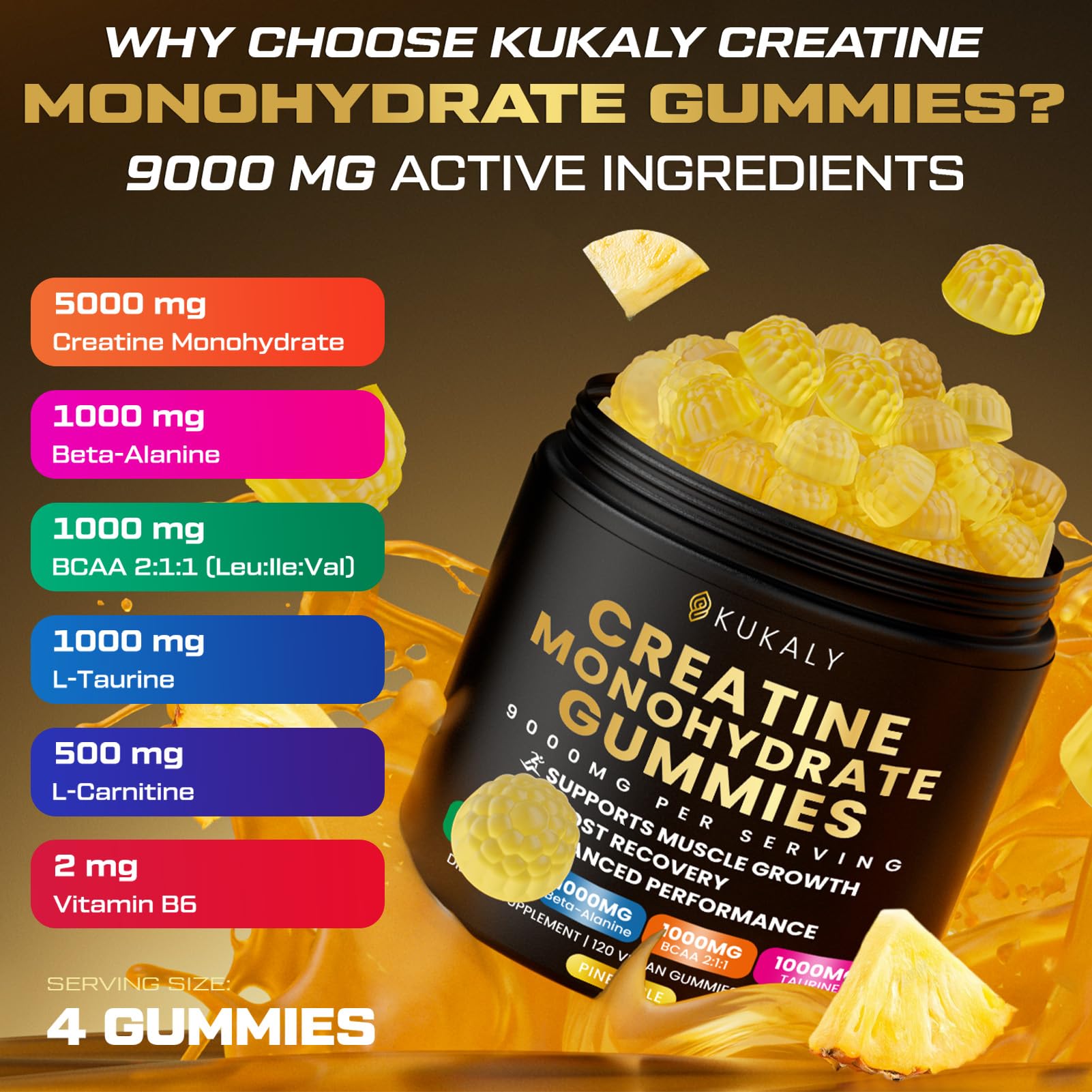 ZyterX Creatine Monohydrate Gummies for Men & Women, 9000MG Creatine Gummies Sugar Free with L-Taurine, BCAA 2:1, B12 B6 for Boost Strength, Focus & Endurance,