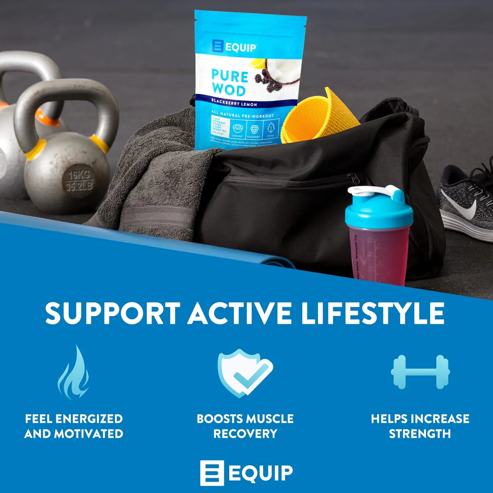 Equip Foods PureWOD All Natural Pre-Workout Powder - 200mg Green Tea Caffeine, BCAA Equip Au supplements