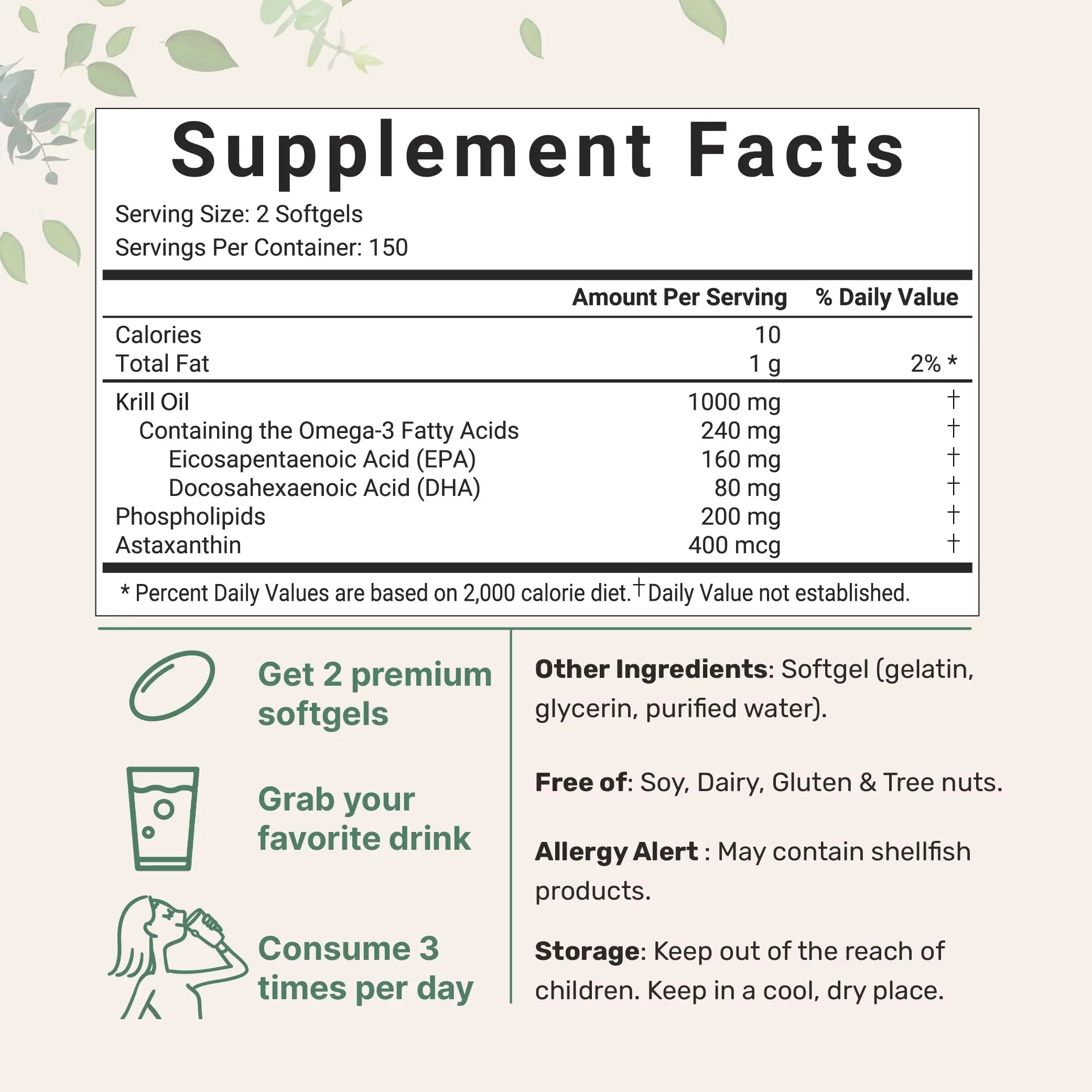 Micro Ingredients Antarctic Krill Oil Supplement, 1000mg Per Serving, 300 Soft-Gels Micro Ingredients Au supplements