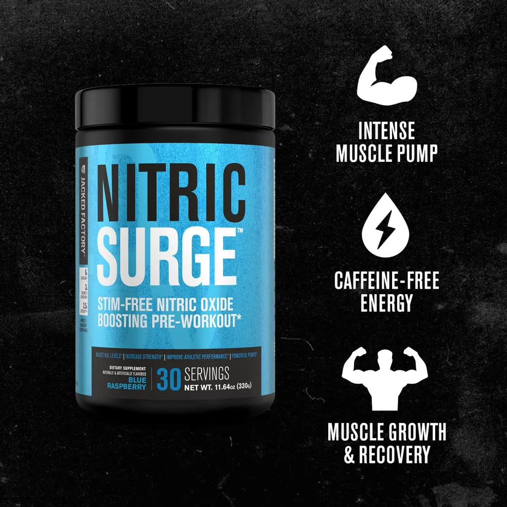 Nitric Surge Stim Free Pre Workout Powder - Caffeine Free Nitric Oxide Supplement Jacked Factory Au supplements