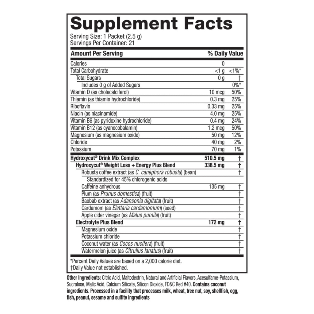Hydroxycut Drink Mix, Wildberry Blast - 21 Travel-Size Packets - Zero Calories, Zero Sugar - Boost Metabolism, Burn Calories