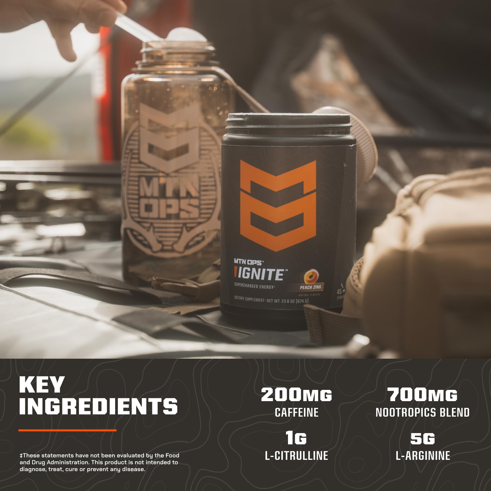 MTN OPS Ignite Trail Packs Energy Drink Powder, Gluten Free Nootropic Supplement Drink Mix, L Arginine, L Citrulline, Caffeine & Nootropic Sugar Free Drink Mix, 20 Servings, Tiger's Blood MTN OPS Au supplements