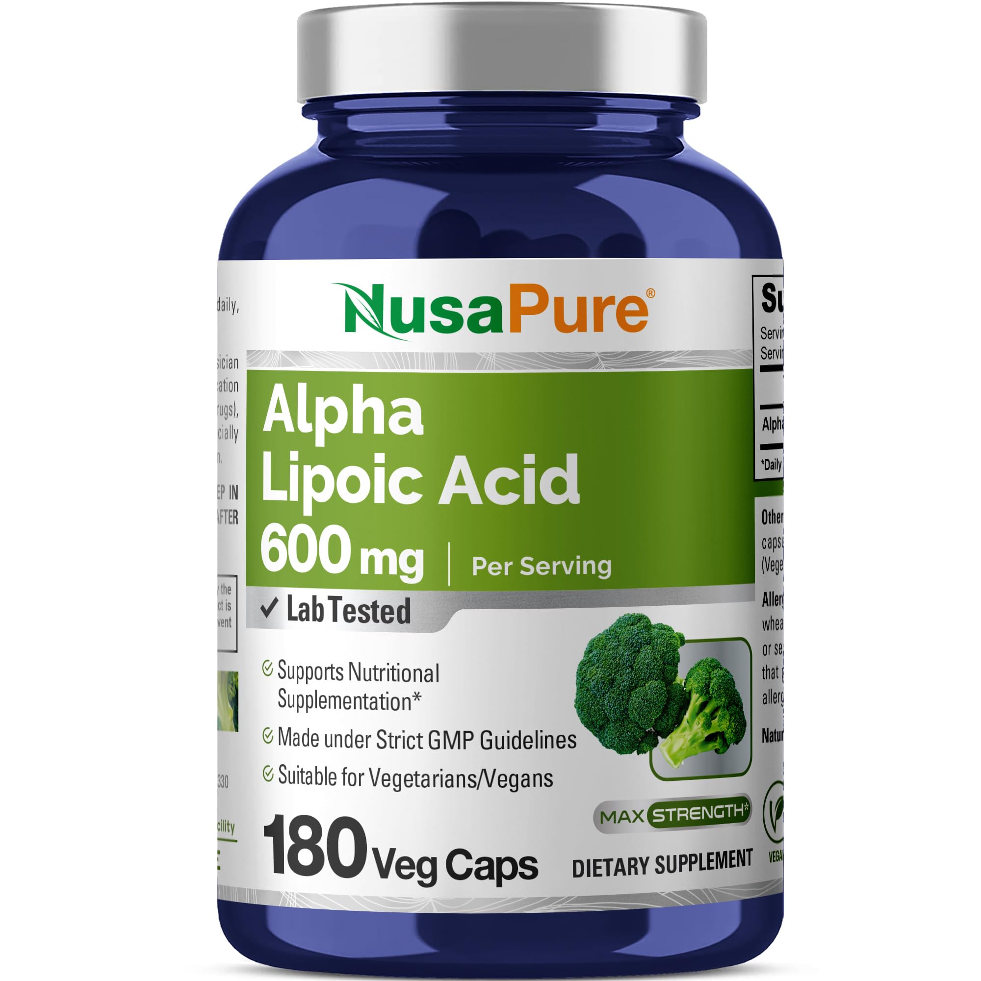 NusaPure Alpha Lipoic Acid 600 mg per Serving 180 Veggie Capsules (Vegetarian, Non-GMO, Vegan) NusaPure Au supplements