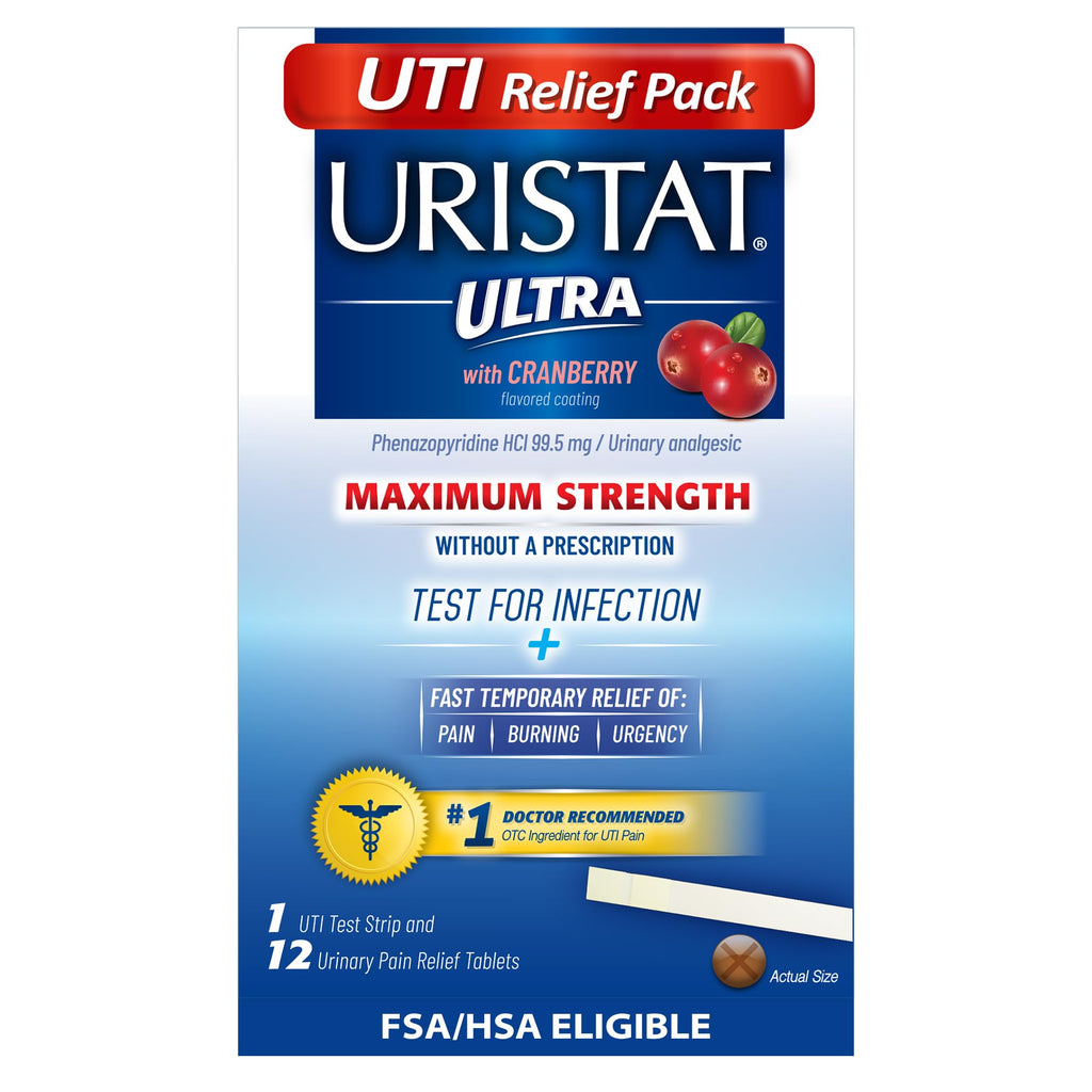 Uristat Ultra Strength Urinary Tract Infection Treatments and Test Relief Kit – 1 UTI Test Strip & 12 Cranberry Flavor Relief Tablets to Ease Urinary Pain, Burning & Urgency URISTAT Au supplements