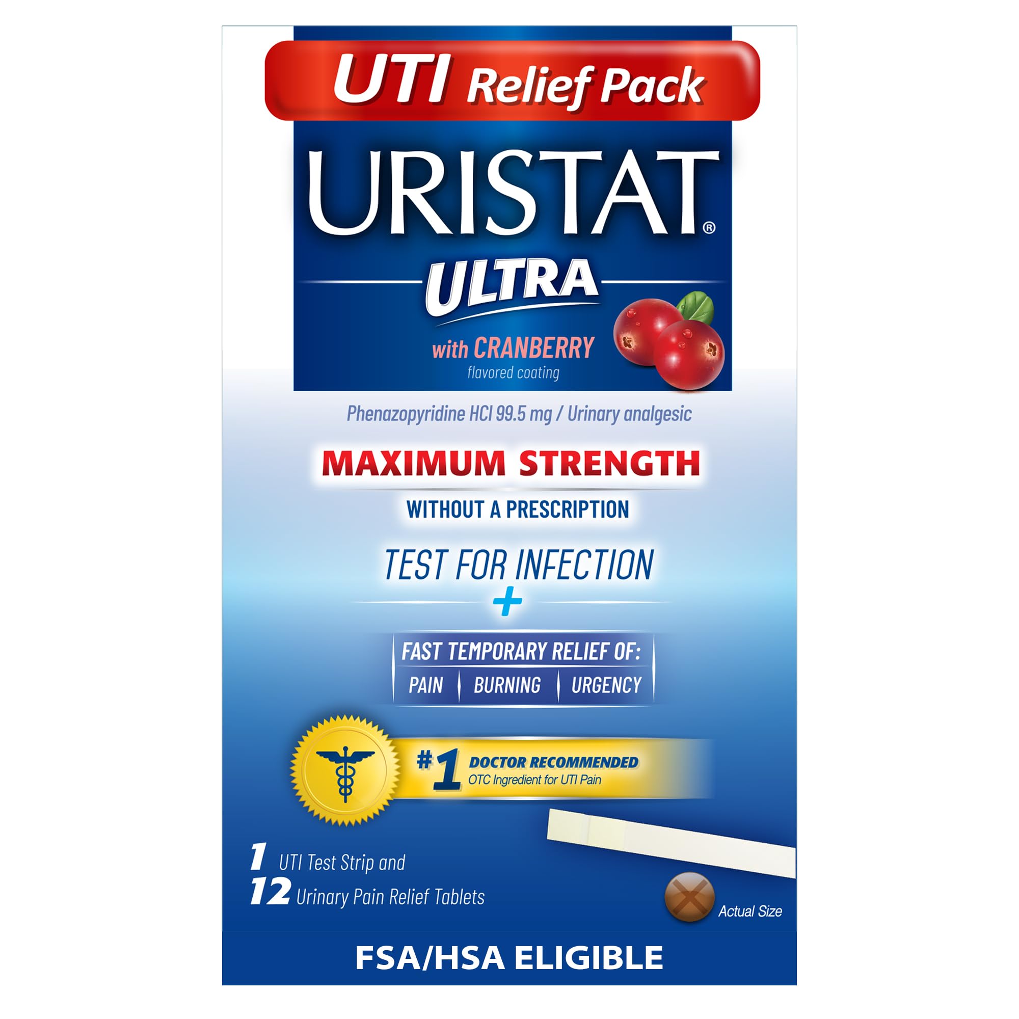 Uristat Ultra Strength Urinary Tract Infection Treatments and Test Relief Kit – 1 UTI Test Strip & 12 Cranberry Flavor Relief Tablets to Ease Urinary Pain, Burning & Urgency URISTAT Au supplements