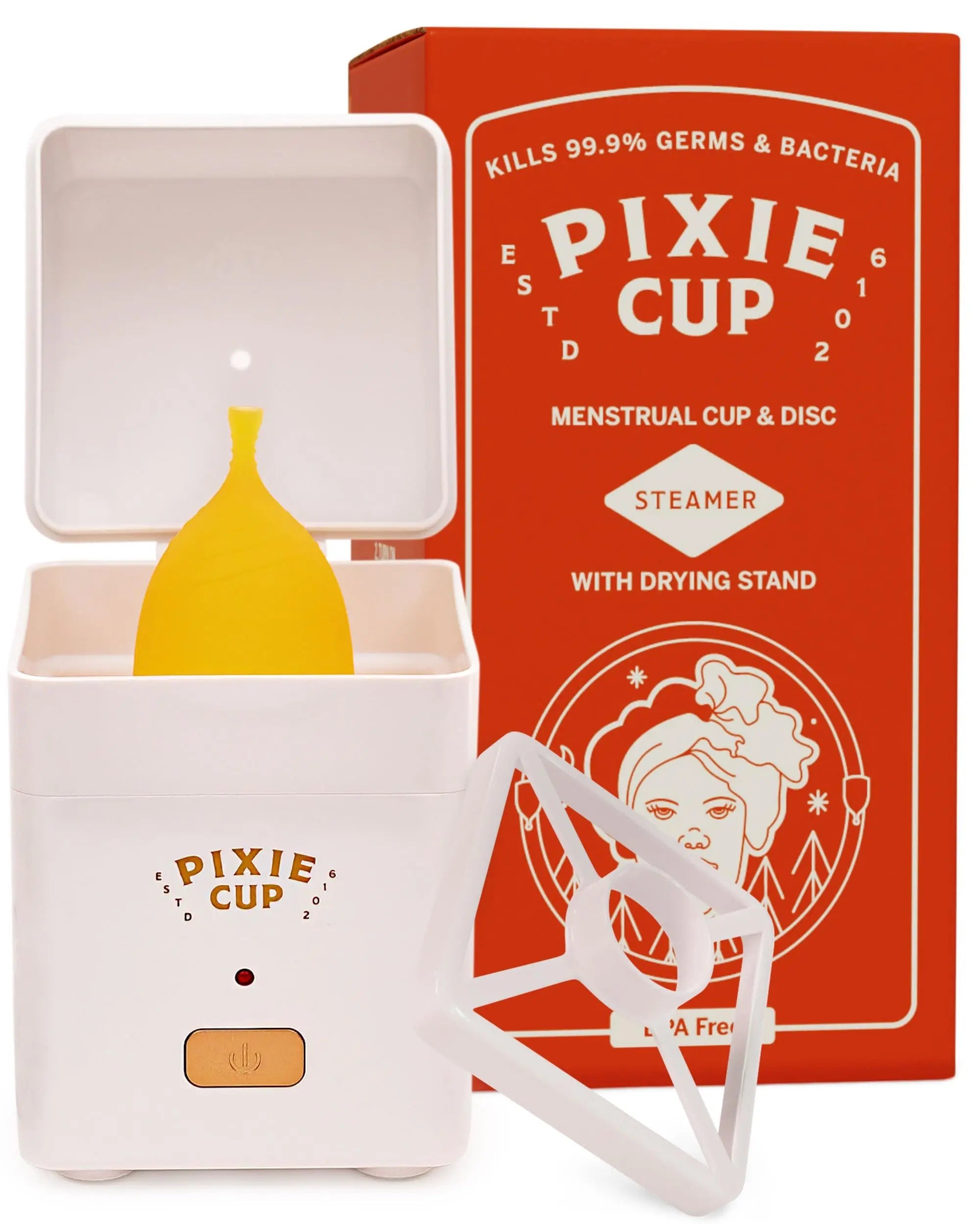 Pixie Menstrual Cup Sterilizer Cleaner Machine - The Only Hinged Lid Steamer & Drying Stand Pixie Cup Au supplements