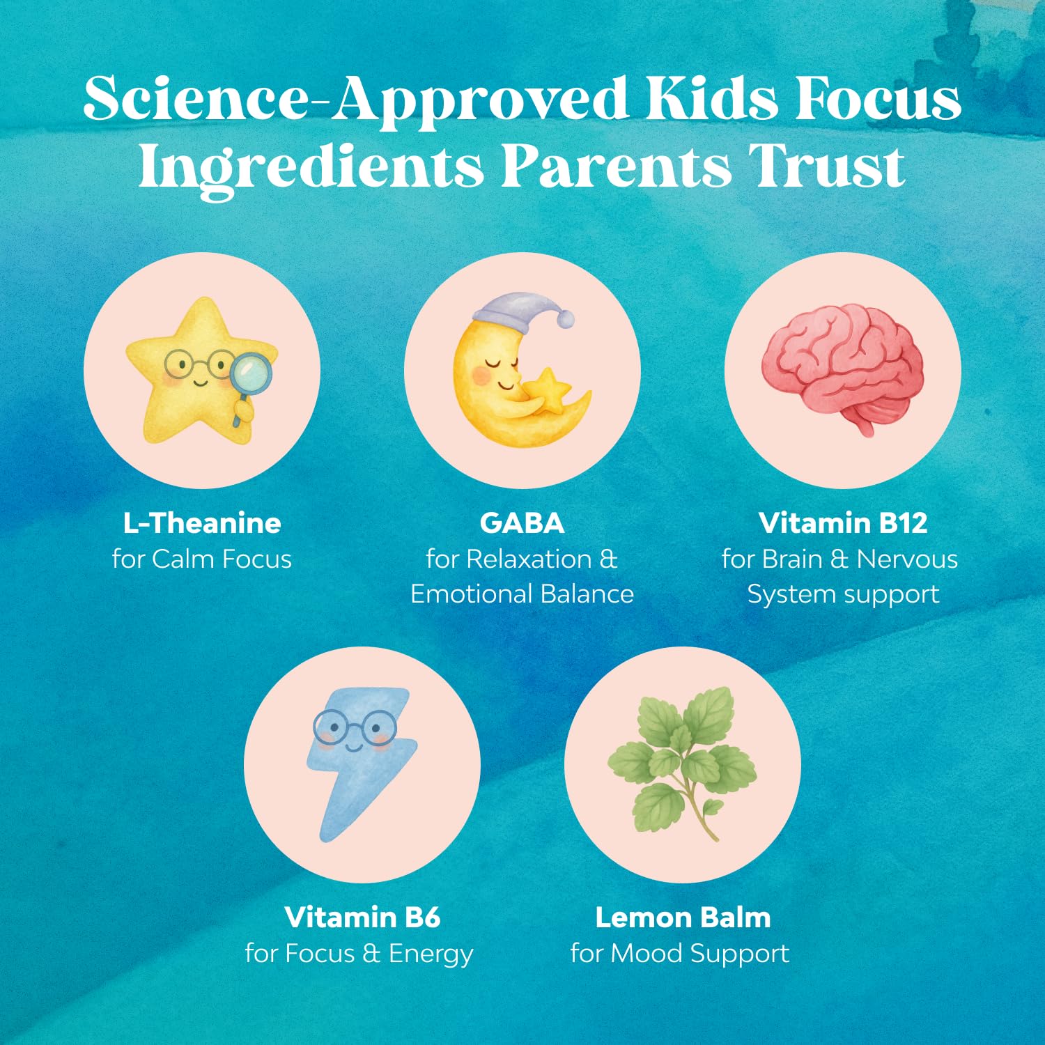 Kids Focus Gummies - Nootropics Brain Support Supplement for Kids with Green Tea Extract, B6 & B12 Vitamins for Memory and Brain Focus - Herbal Concentration Chews for Children - 90 Count Natures Craft Au supplements