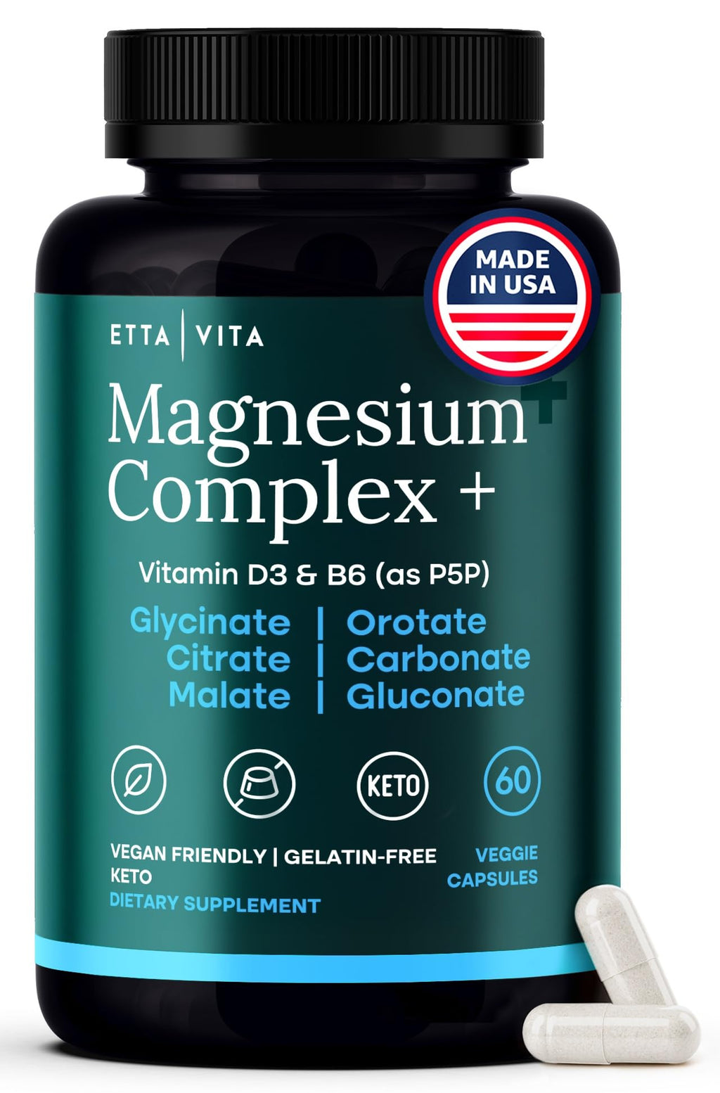 Magnesium Glycinate Complex (7-in-1) 500mg with D3 & B6 P5P - Multi-Form Blend with Glycinate, Citrate, Malate, Taurate, Gluconate, Carbonate, & Orotate