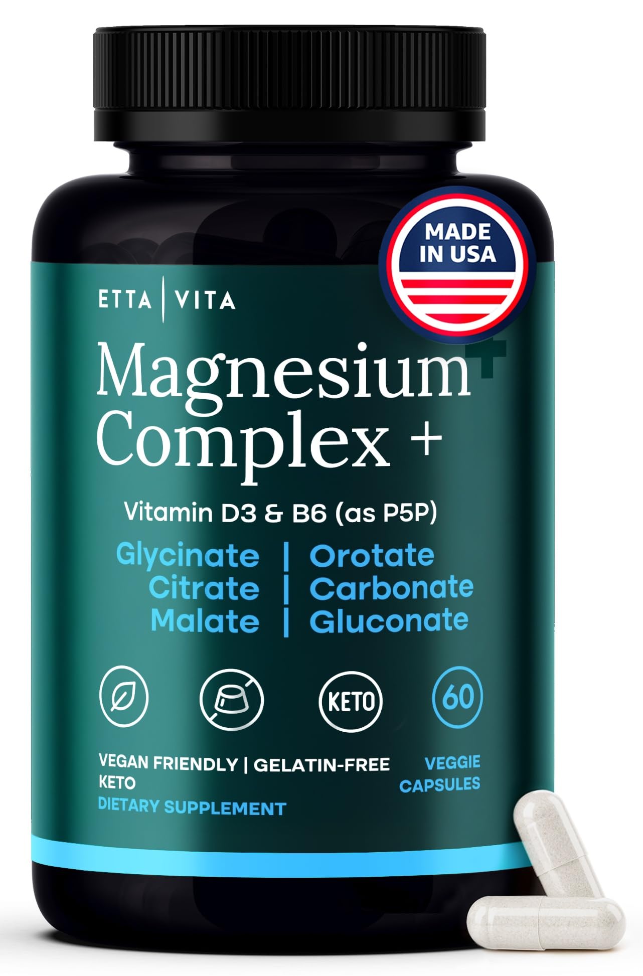 Magnesium Glycinate Complex (7-in-1) 500mg with D3 & B6 P5P - Multi-Form Blend with Glycinate, Citrate, Malate, Taurate, Gluconate, Carbonate, & Orotate