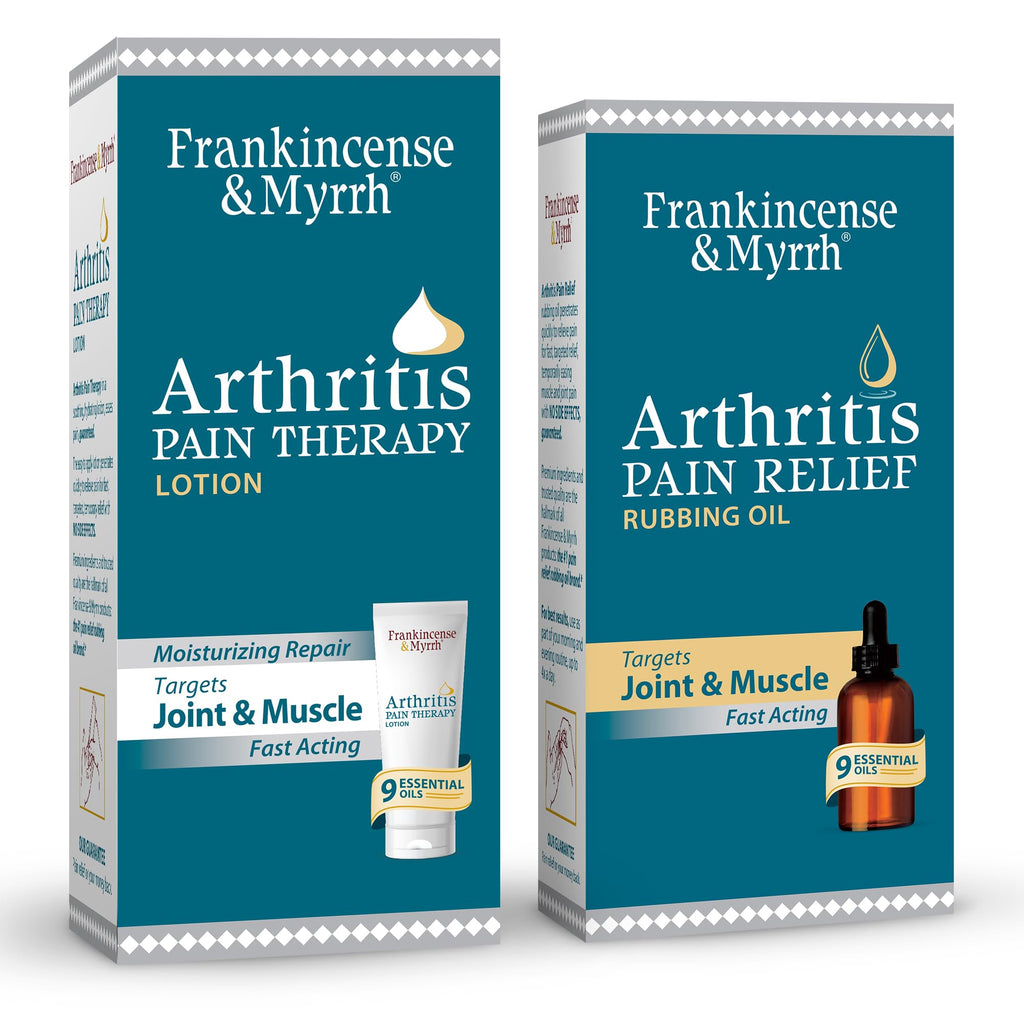 FRANKINCENSE & MYRRH Combo Pack - Arthritis Pain Relief Rubbing Oil 2 oz. and Arthritis Pain Reliever Therapy Cream for Joints & Sciatica Relief, 3 oz., Hydrating Lotion with Essential Oils FRANKINCENSE & MYRRH Au supplements