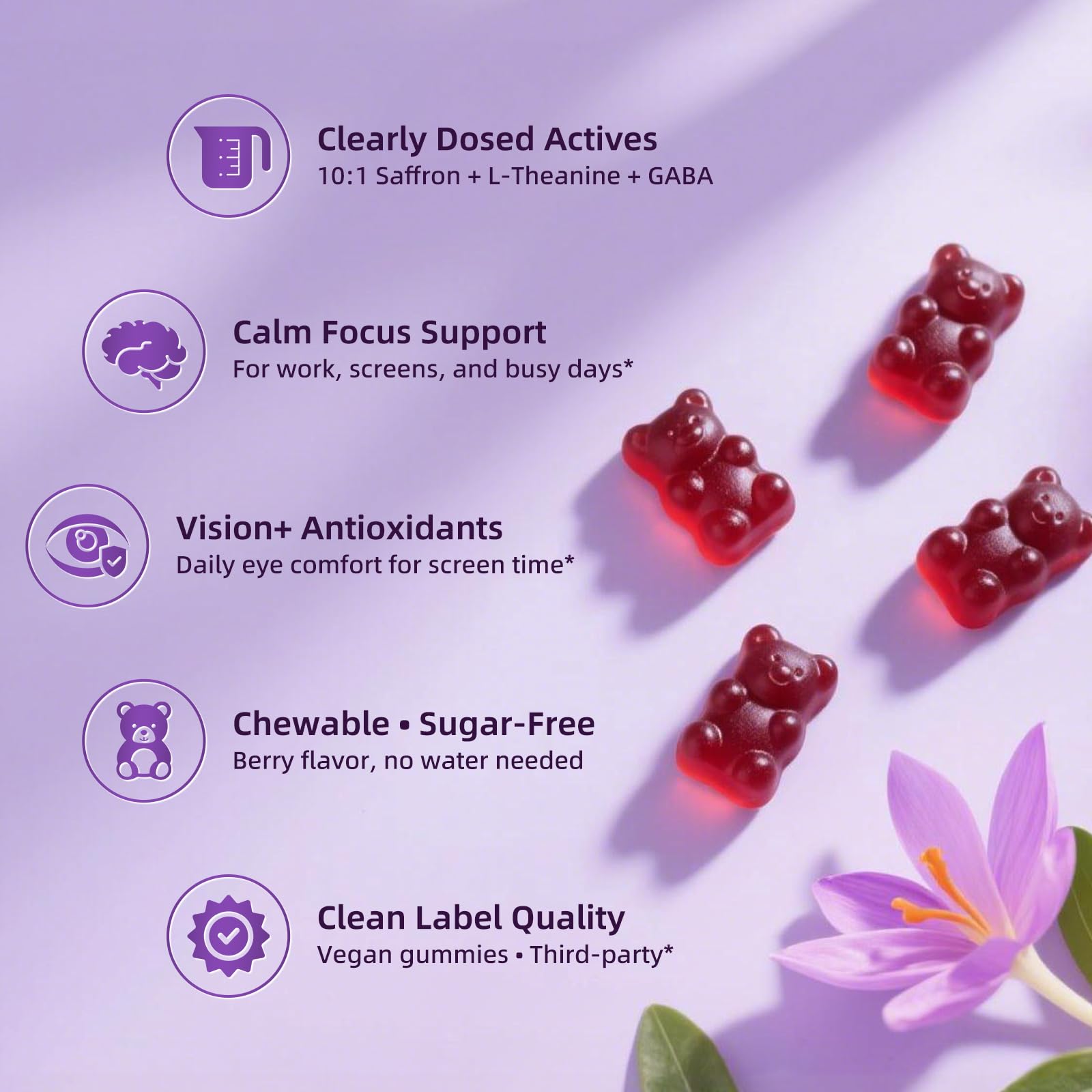 10-in-1 Saffron Supplements Gummies - Saffron Extract 88.5 mg with L-Theanine, GABA, Ashwagandha, Turmeric,Magnesium – Mood, Focus, Vision Support & Cortisol Balance, Sugar Free, Vegan, 60 Counts Lukaree Au supplements