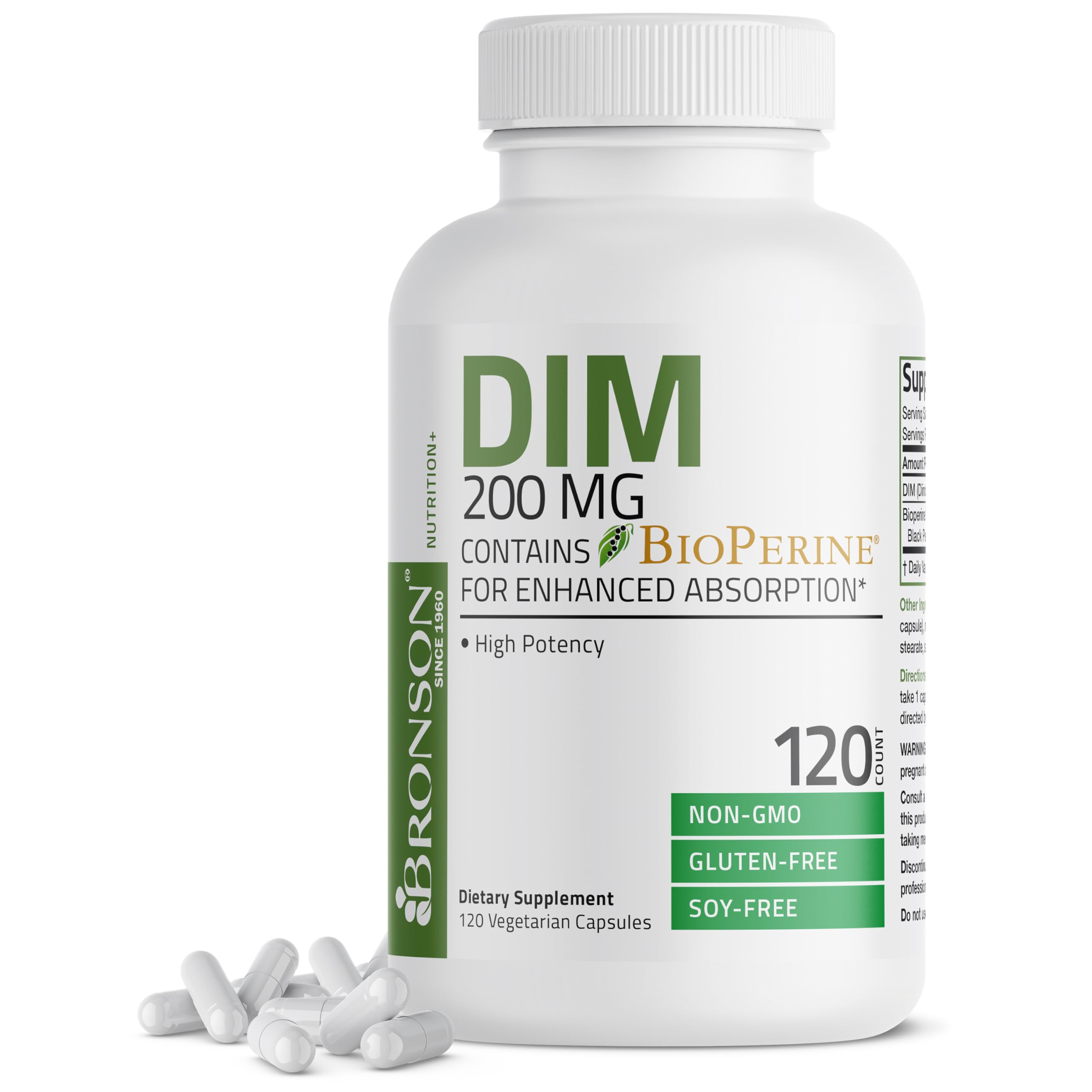 Bronson DIM Supplement 200 MG Diindolymethane with BioPerine for Enhanced Absorption, Estrogen Metabolism & Maintains Balanced Hormone Levels, 120 Vegetarian Capsules Bronson Au supplements