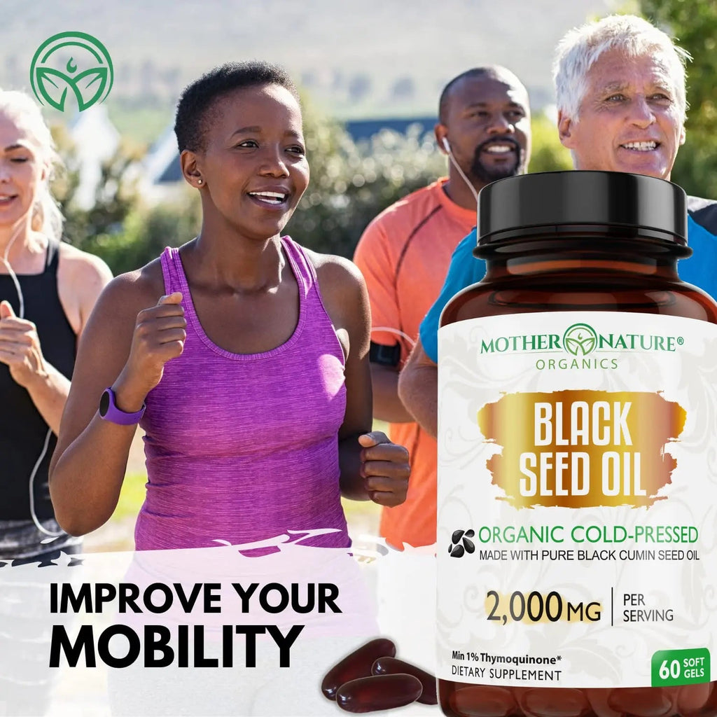 Organic Black Seed Oil 2000mg - 60 Softgel Capsules (Non-GMO) Premium Cold-Pressed Mother Nature Organics Superfoods for Organic Living Au supplements